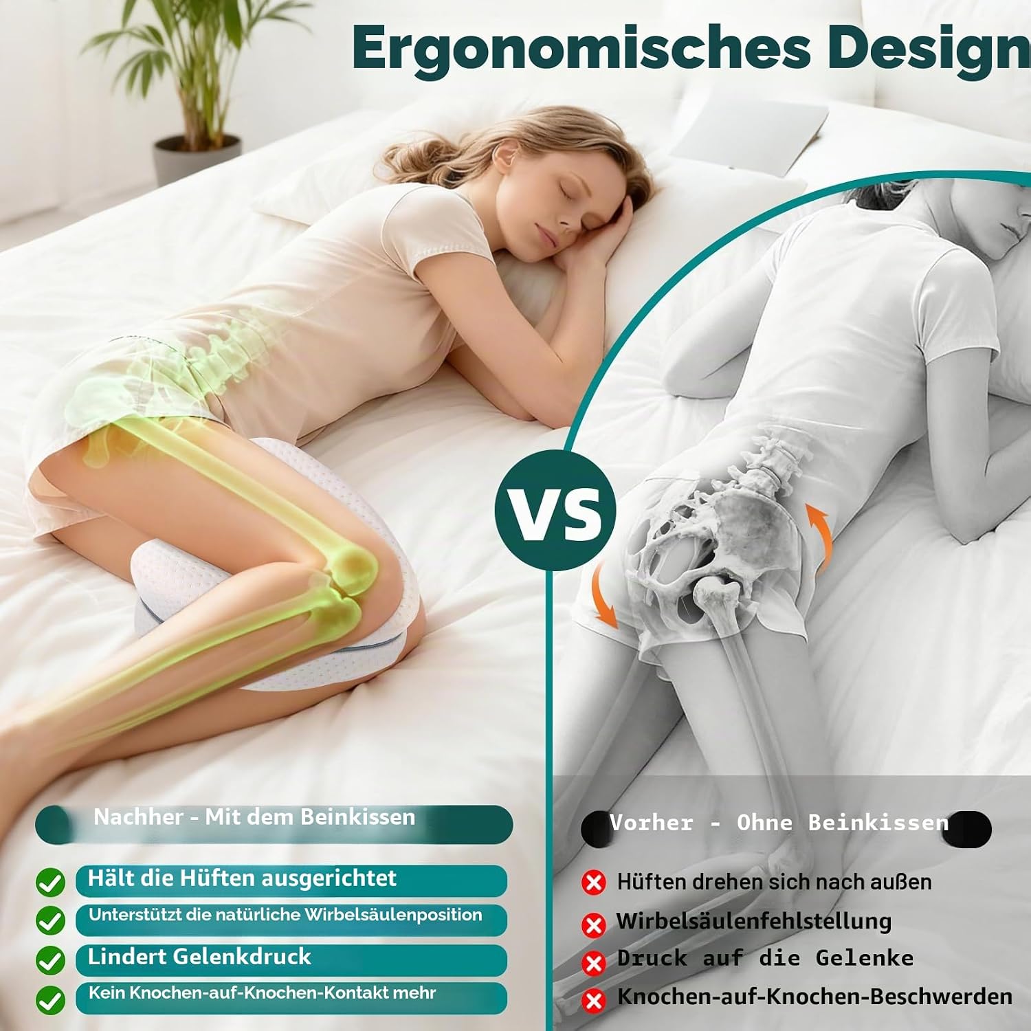 Dioxid-Seitenschlafkissen, Memory-Schaum-Kissen für Seitenschläfer, orthopädisches Beinkissen zum Schlafen – Bild 6