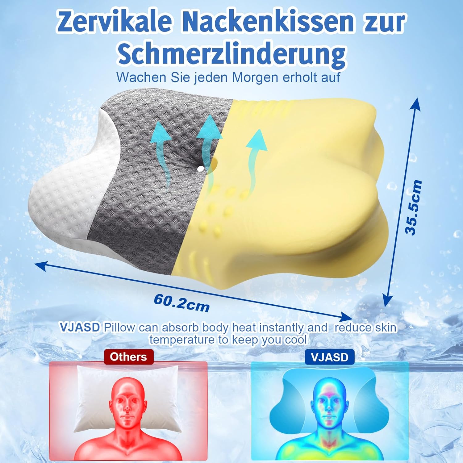 VJASD Orthopädisches Nackenstützkissen aus Memory-Schaum – ergonomisches Kissen gegen Nackenschmerzen, höhenverstellbares Seitenschläferkissen mit atmungsaktivem Bezug – Bild 5