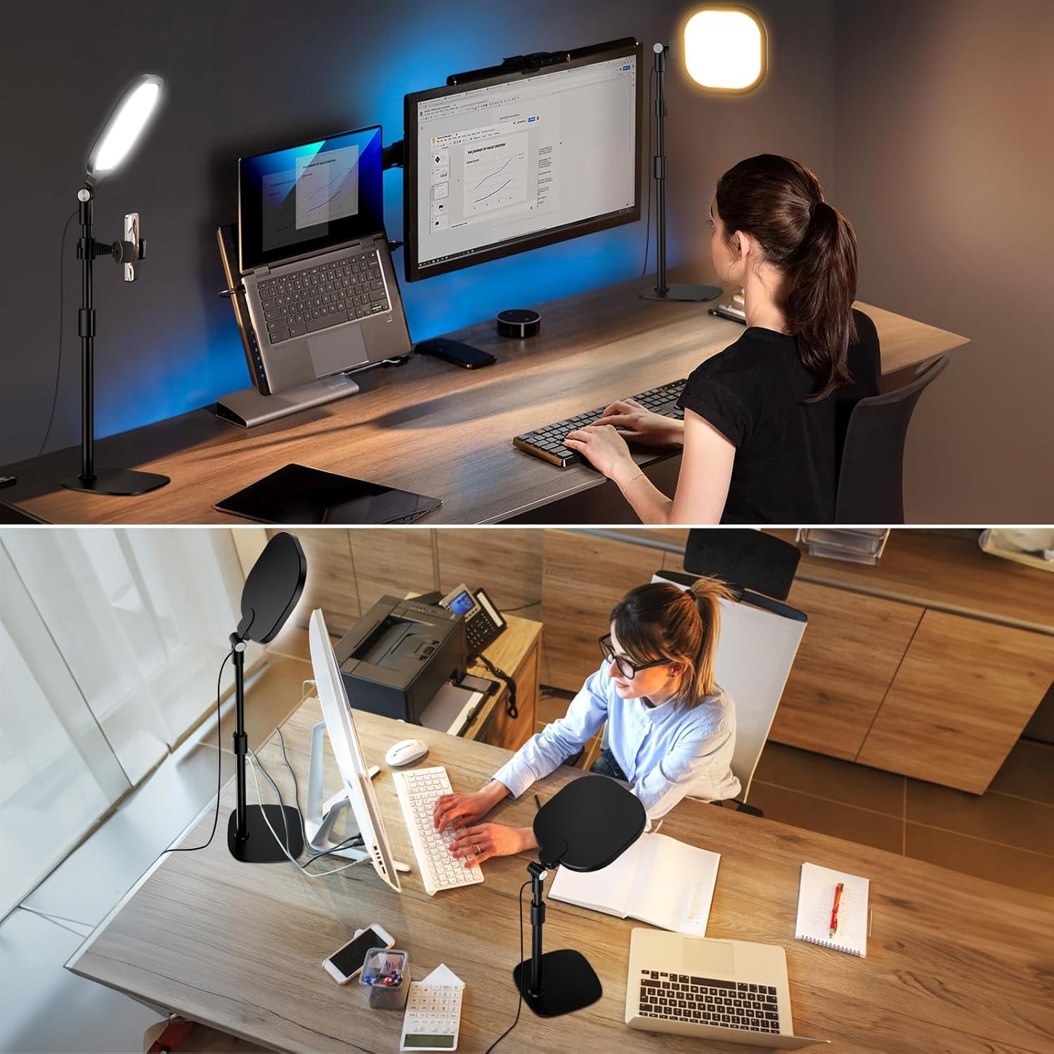 LitONES Schreibtischlampe LED für Videokonferenz, dimmbare Tischringleuchte mit Stativ-Handy – 3 Lichtfarben + 10 Helligkeiten, CRI 97,8 Augenschutz Bürolampe für Home Office (Energieklasse A) – Bild 5