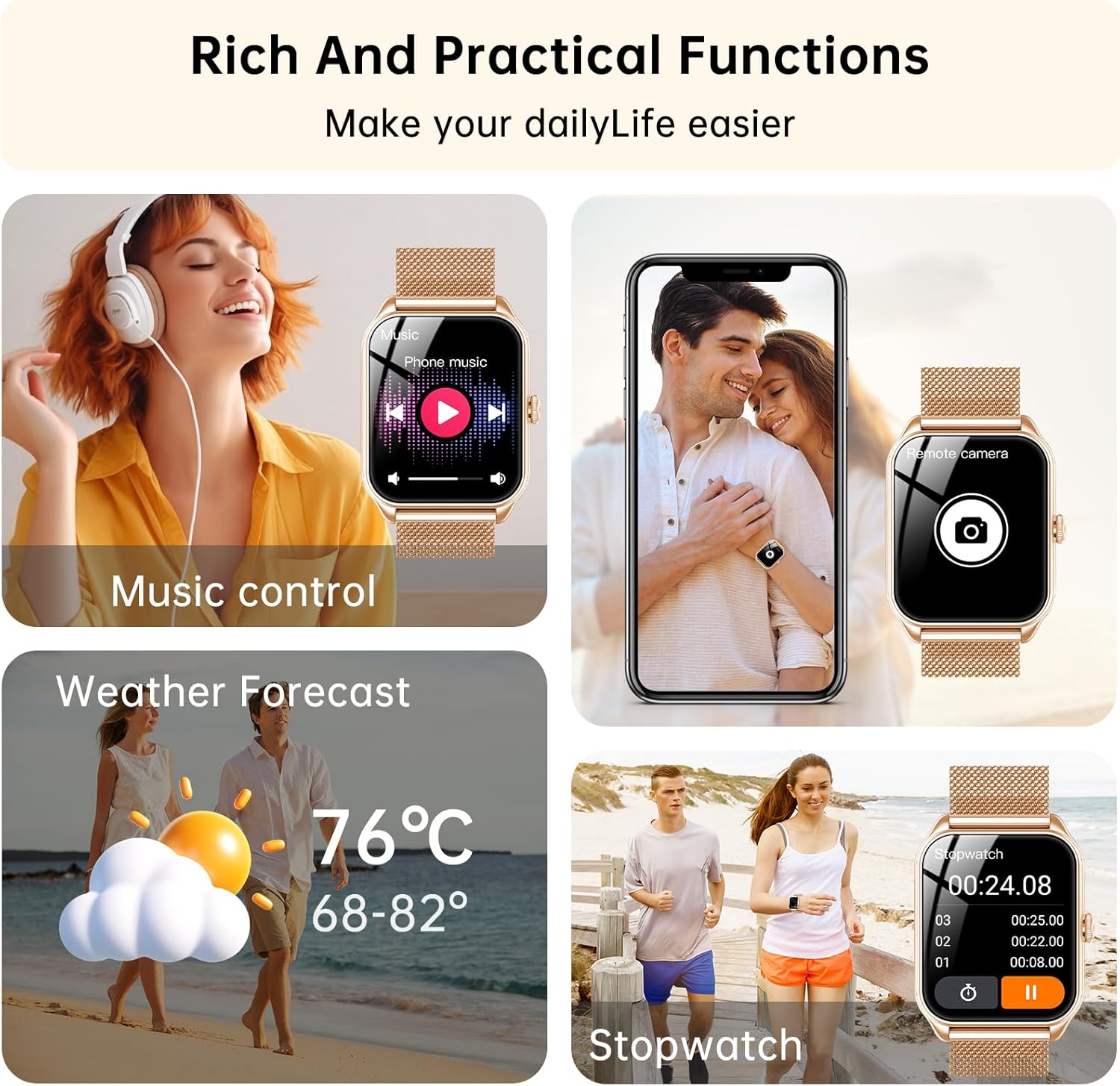 Damen Smartwatch mit Telefonfunktion, 1,83 Zoll Touchscreen Fitness Tracker, 120+ Sportmodi, IP68 wasserdichte Smartwatch mit Herzfrequenz, Schlafmonitor, Schrittzähler für iOS Android (Roségold) – Bild 5