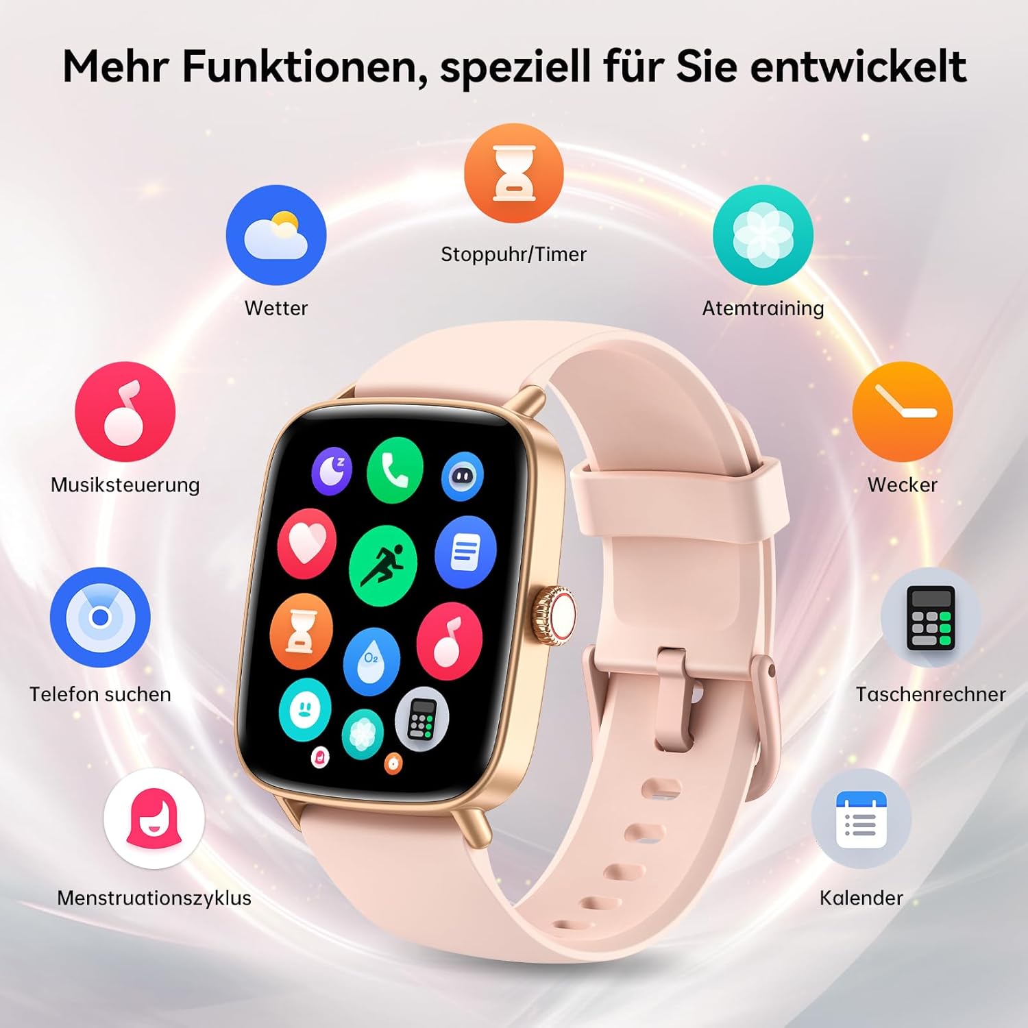 Damen Smartwatch, 1,85 Zoll Smartwatch mit Telefonfunktion, Fitnessuhr mit Herzfrequenzmesser, Schlafmonitor, SpO2, 110 Sportmodi, Fitness-Tracker, IP68 wasserdichter Schrittzähler, Sportuhr für Samsung/iOS/Android – Bild 9