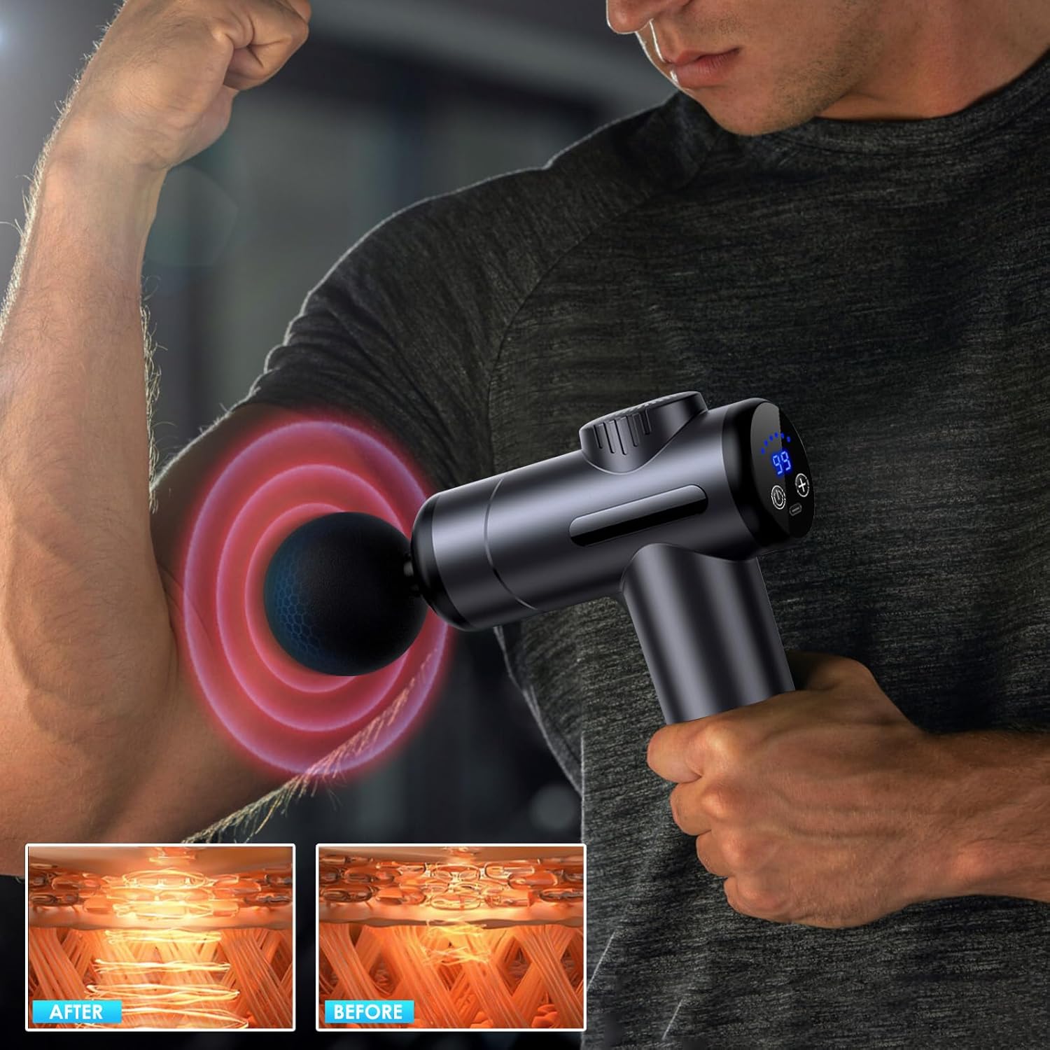 Mini-Massagepistole, Muskel-Percussion-Massagegerät mit 99 Geschwindigkeiten, 8 Massageköpfen, LCD-Touchscreen, Rückenmassagepistole mit USB-C-Aufladung für Schulter, Körper, Rücken, Entspannung, Muskeln – Bild 4