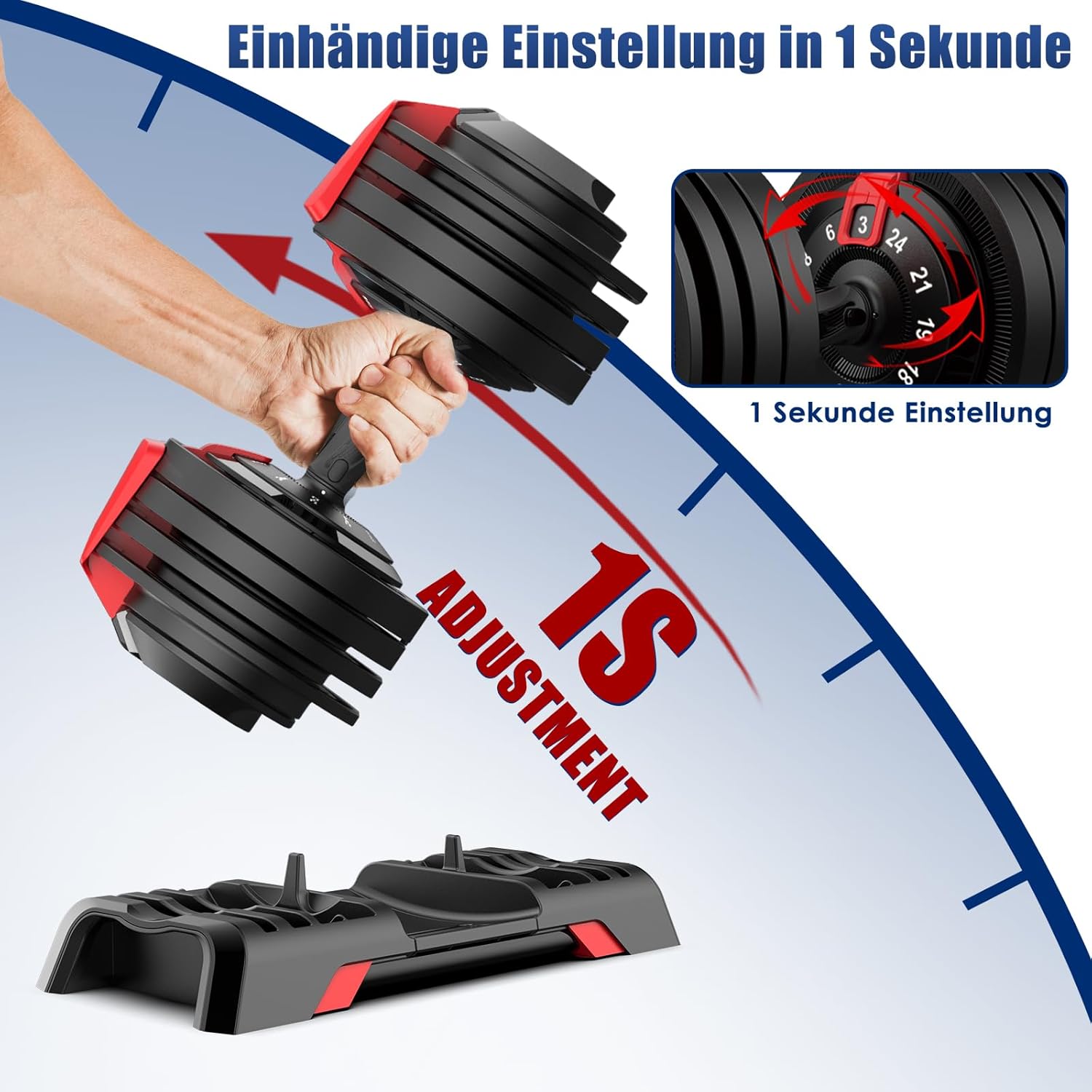 DH FitLife Verstellbare Kurzhantel 18/24 kg, 12 Gewichtsstufen, 12 in 1 Hantel, Einzelhantel oder Hantelset, verstellbare Hantel für Krafttraining zu Hause – Bild 2