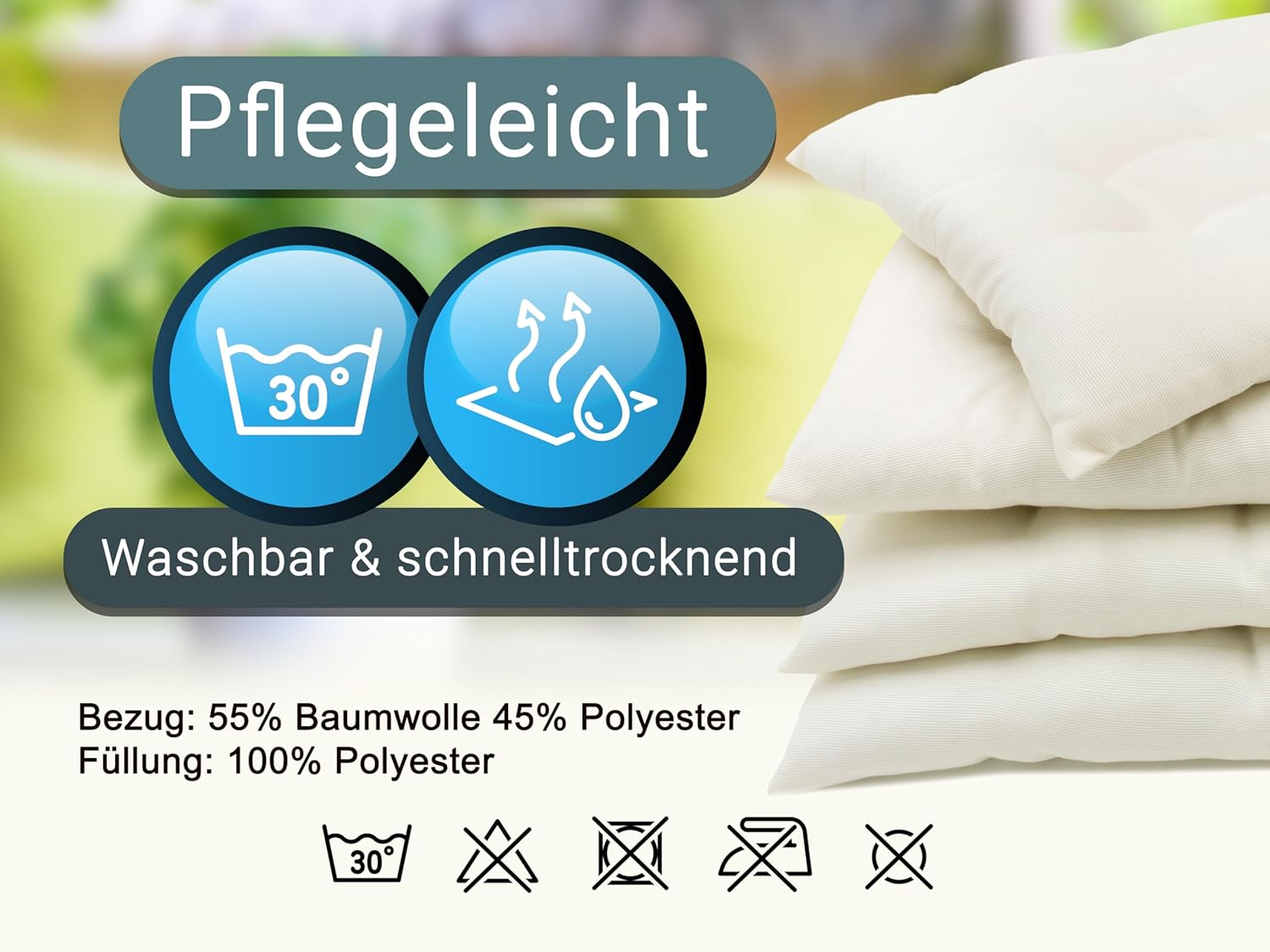 Zollner 4er-Set Stuhlkissen mit Bändern, 40 x 40 cm, Creme – Bild 6