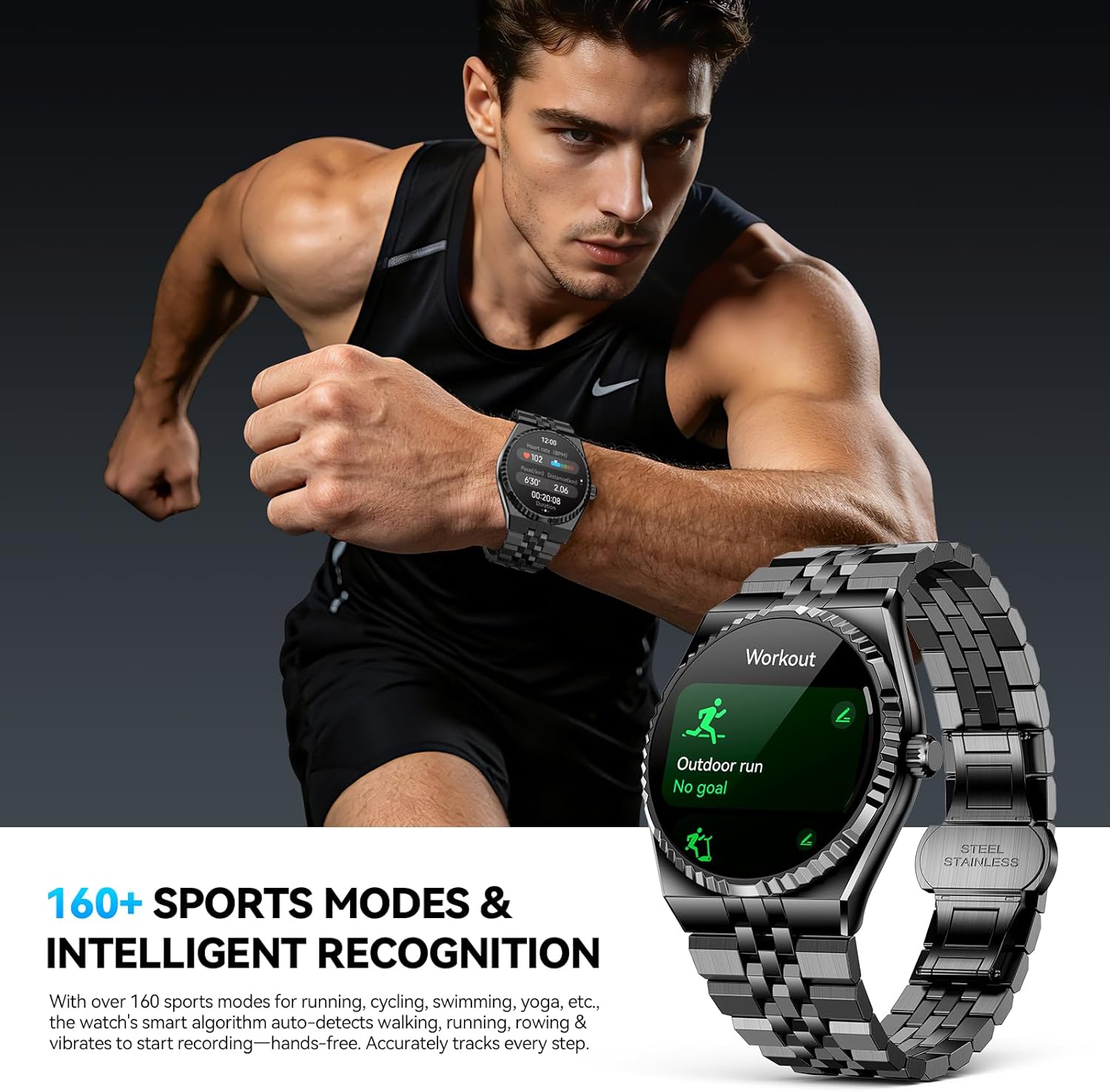 2026 Runde Smartwatch für Herren, 1,32 Zoll AMOLED-Display, 160+ Sportmodi, Fitnessuhr mit Herzfrequenz-/Blutsauerstoff-/Blutdruck-/Schlafmonitor, IP68 wasserdicht, kompatibel – für Männer und Frauen – Bild 6