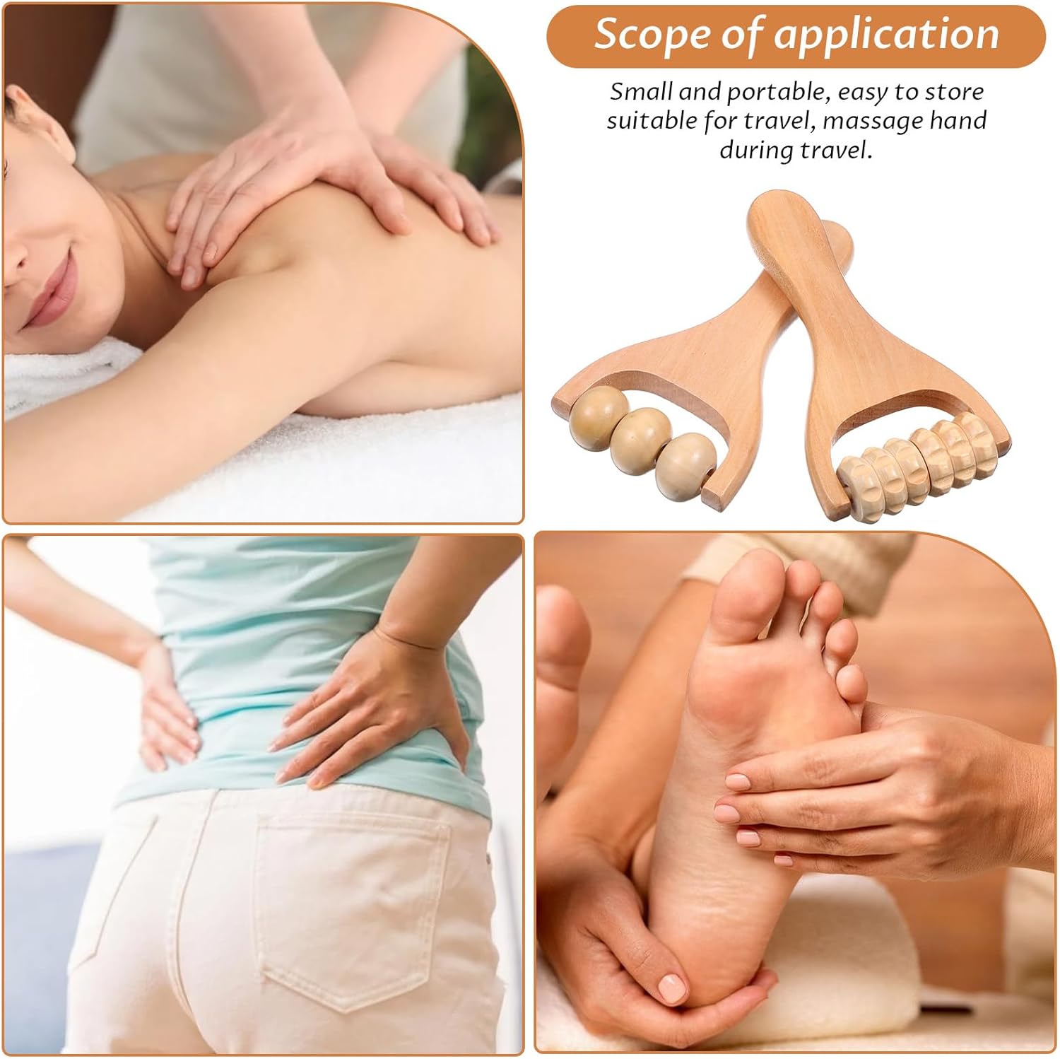 2er-Pack Massageroller aus Holz, ergonomischer Massageroller mit Griff, Faszienrolle klein, Körper-Gesichtsroller für Beine, Hände und Gesichtsmassagegerät – Bild 4