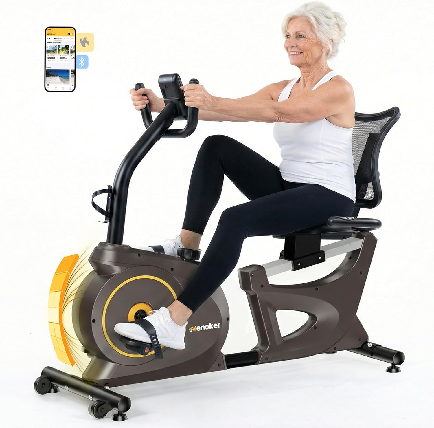 Ergometer-Liege-Heimtrainer mit Magnetbremse, Pulssensoren und LCD-Display, 15 Widerstandsstufen, Sitz-Ergometer mit Rückenlehne für Senioren, robuste Bauweise mit mehreren Einstellungen – Bild 8