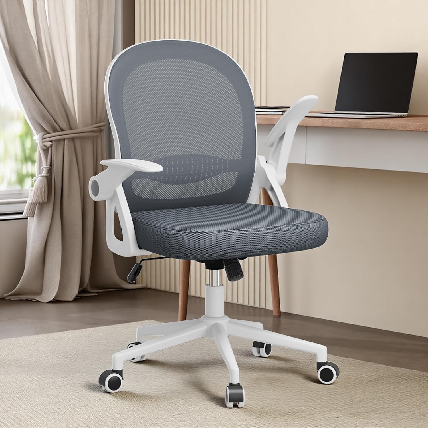 naspaluro Bürostuhl, ergonomischer Schreibtischstuhl mit atmungsaktiver Netzpolsterung, klappbare Armlehnen, höhenverstellbarer Computerstuhl, leichter Stuhl, 360°-Drehstuhl, dunkelblau – Bild 2