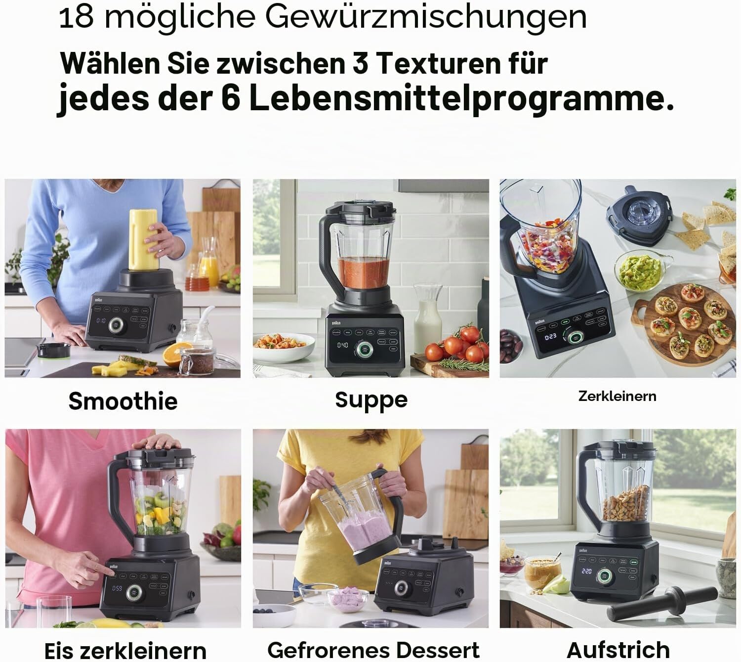 Braun PowerBlend 9 JB9040BK Hochleistungsmixer mit 1600 Watt Motor, 2 L Tritan-Behälter, 18 Programme, 10 Geschwindigkeiten, Schwarz – Bild 3