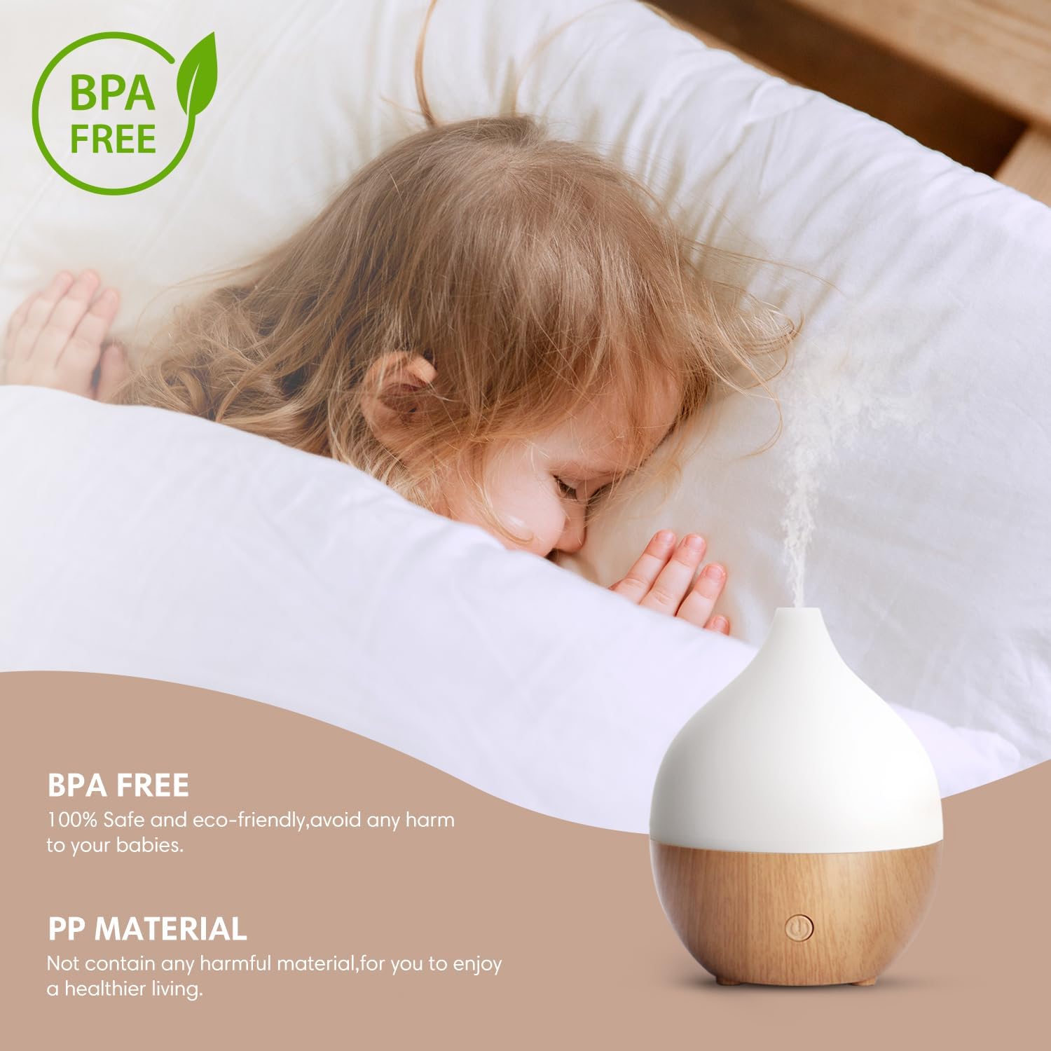 SALKING Aroma-Diffusor für ätherische Öle – Aromatherapie-Raumduft, Ultraschall-Diffusor 100 ml mit automatischer Abschaltfunktion, weiße Holzmaserung, Duftöl-Diffusoren, Öllampe, RGB für Zuhause und Büro – Bild 6