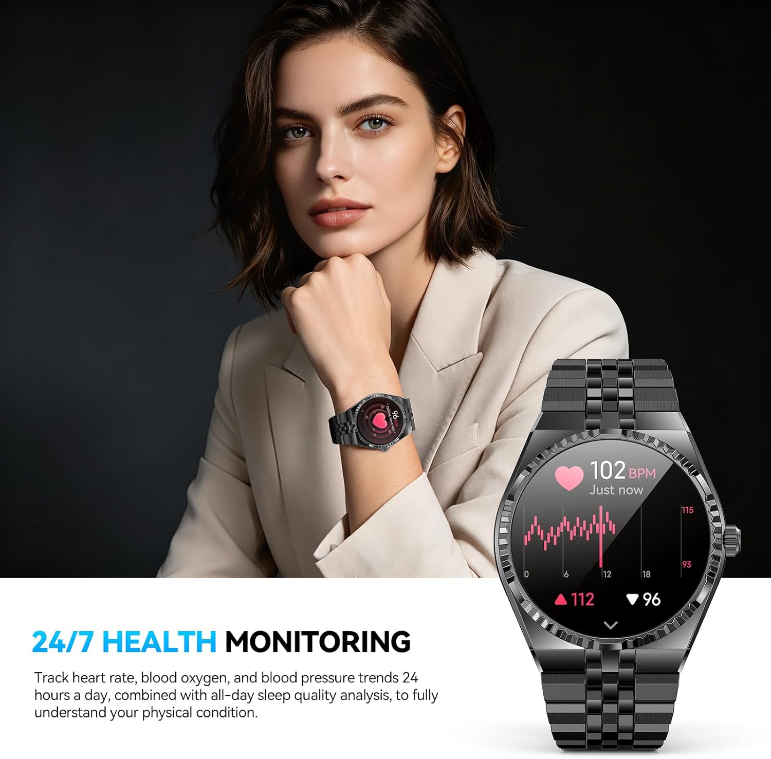 2026 Runde Smartwatch für Herren, 1,32 Zoll AMOLED-Display, 160+ Sportmodi, Fitnessuhr mit Herzfrequenz-/Blutsauerstoff-/Blutdruck-/Schlafmonitor, IP68 wasserdicht, kompatibel – für Männer und Frauen – Bild 5