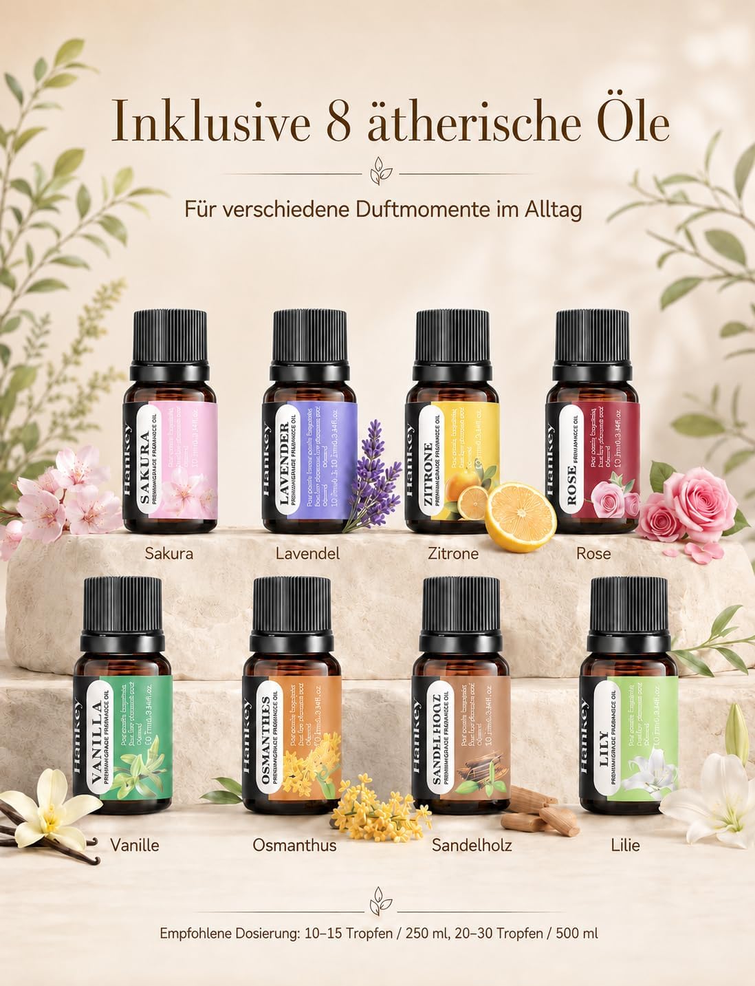 500 ml Aromadiffusor für ätherische Öle, Aromatherapie-Diffusor mit 8 Ölen, Fernbedienung, 4 Timer, 14 Farben und 2 Sprühmodi (Goldgelb) – Bild 6