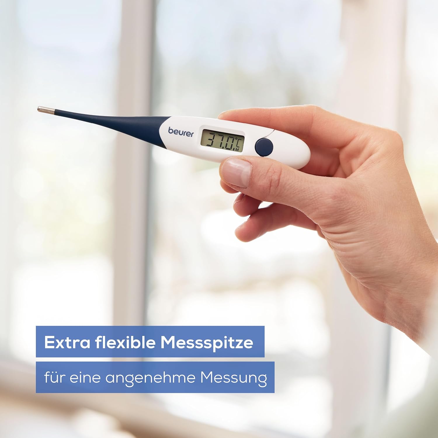 Beurer FT 17 Digitales Fieberthermometer mit flexibler Spitze für orale, rektale und axilläre Messung, Ergebnis in 10 Sekunden, Fieberanzeige für Babys, Kinder und Erwachsene, blau/weiß – Bild 2