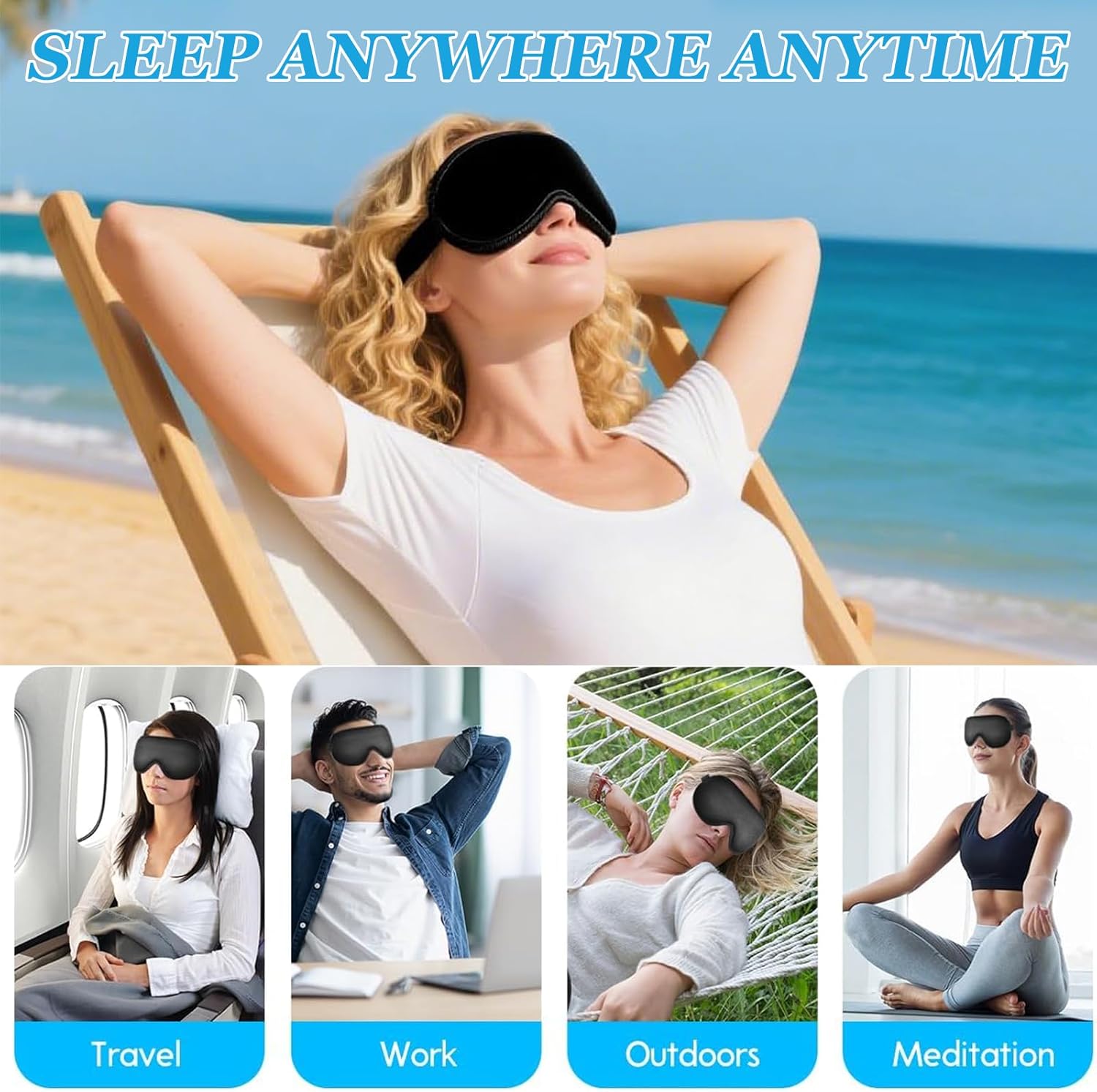3D-Schlafmaske für Damen und Herren, 100 % lichtblockierend und atmungsaktiv, Schlafmaske mit verstellbarem Gummiband, für Schlaf, Nickerchen, Meditation, Reisen – Bild 7