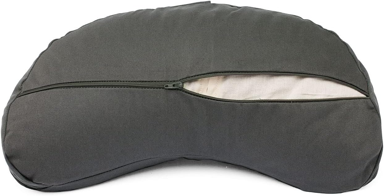 Bodhi Meditationskissen Halbmond Mini | Yogi Moon Eco | Bezug aus 100 % Bio-Baumwolle | Yogakissen halbmondförmig mit Buchweizenfüllung | Halbmondkissen für Yoga & Meditation | Anthrazit – Bild 2