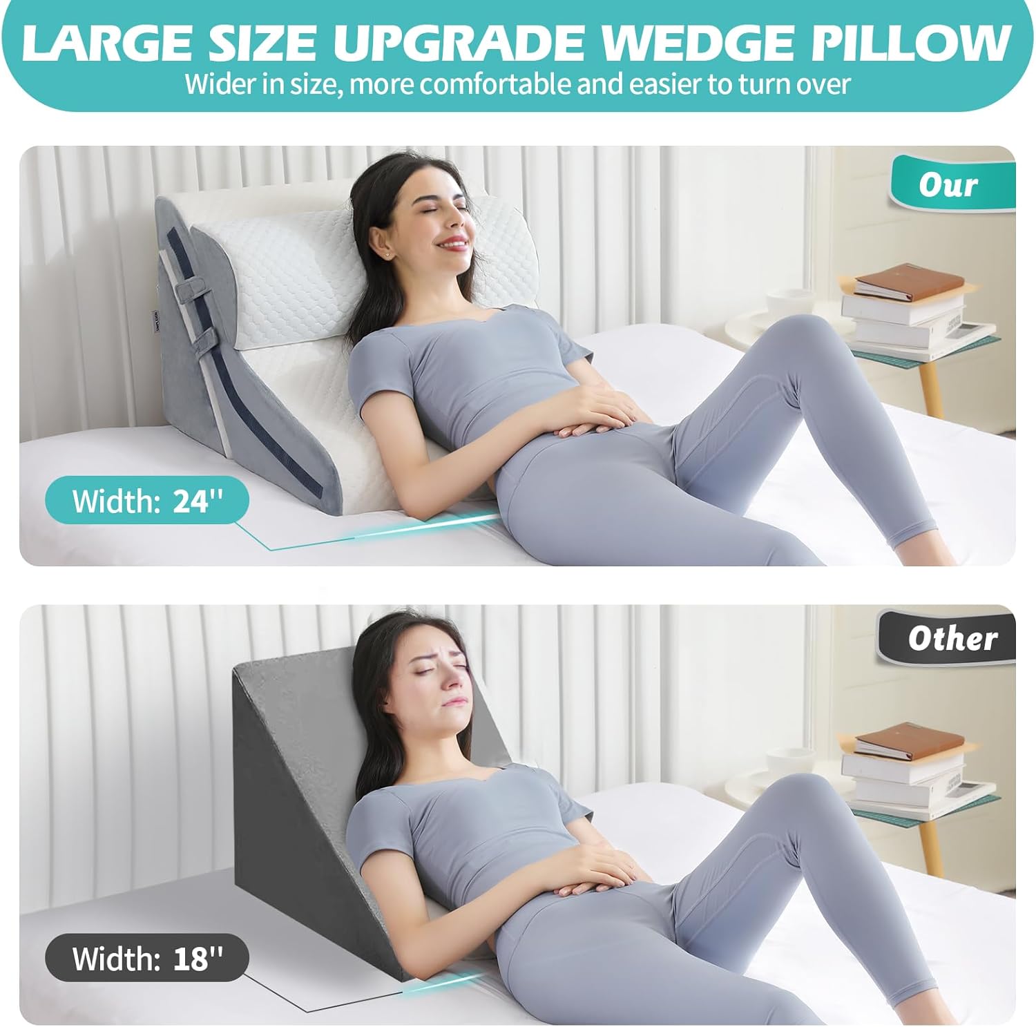 Keilkissen zum Schlafen, orthopädisches Bettkeilkissen-Set, 15-in-1 verstellbares Memory-Schaum-Keilkissen nach Operationen, 9 & 16 & 20 Zoll Höhe, 3-in-1-Schrägkissen, Keile zum Schlafen – Bild 2
