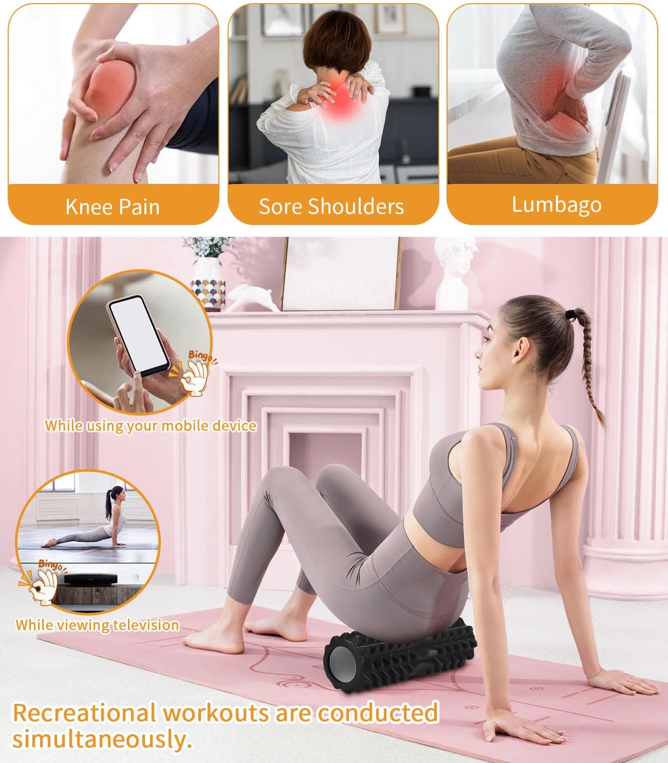 5-in-1-Massageset, hochdichte Faszienrolle Wirbelsäule, Massagerolle, Massageball, Spanner, Widerstandsband für Tiefenmuskelmassage, Fitnessübungen für den ganzen Körper, Pilates-Set – Bild 3