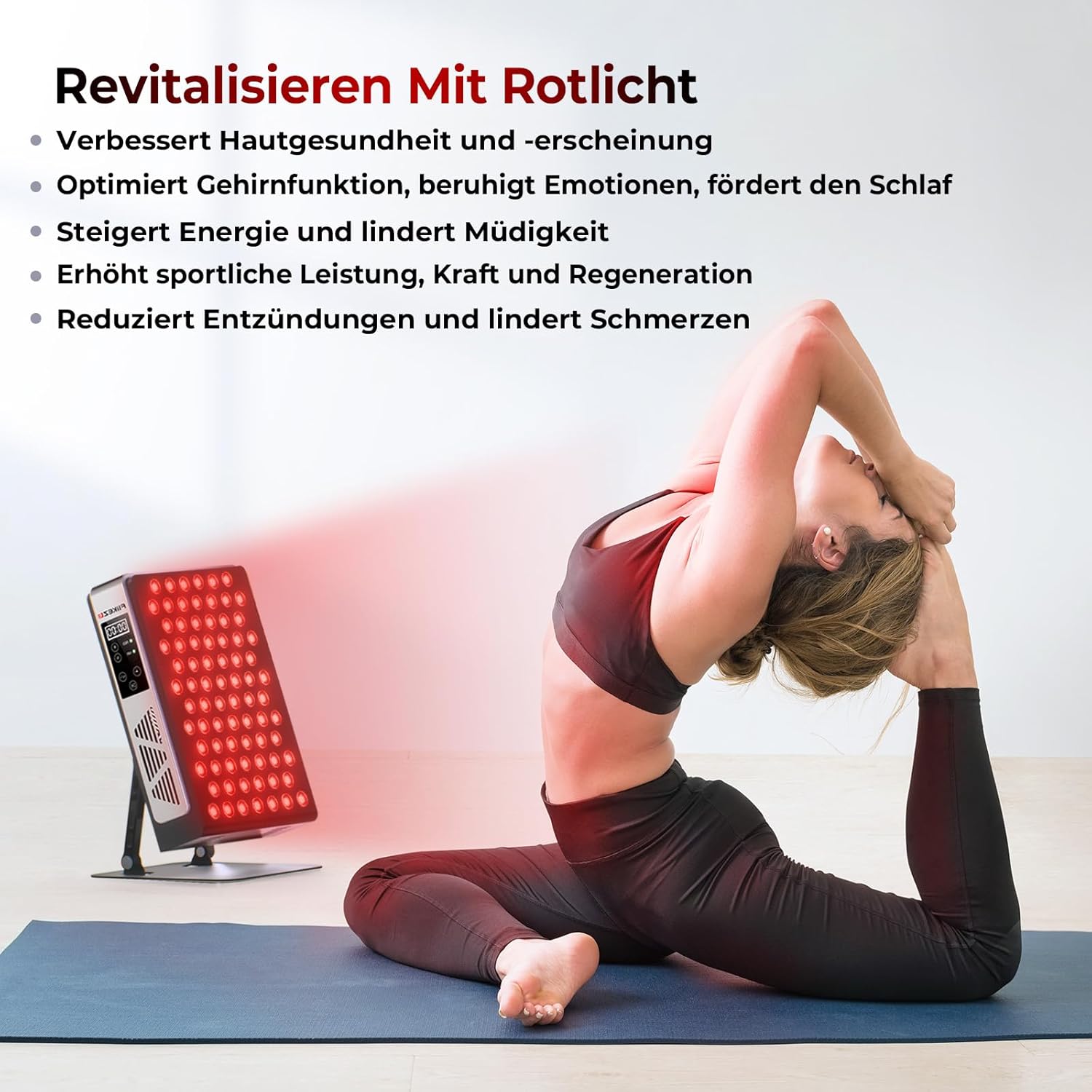 FliKEZE Infrarotlampe, 78 LEDs Dual Chip, 660/850 nm Rotlichttherapie-Panel-Lampe, Schmerzlinderung, Energieschub, verstellbarer Ständer, zusätzliche Augenschutzbrille im Lieferumfang enthalten, geeignet für Familien – Bild 6