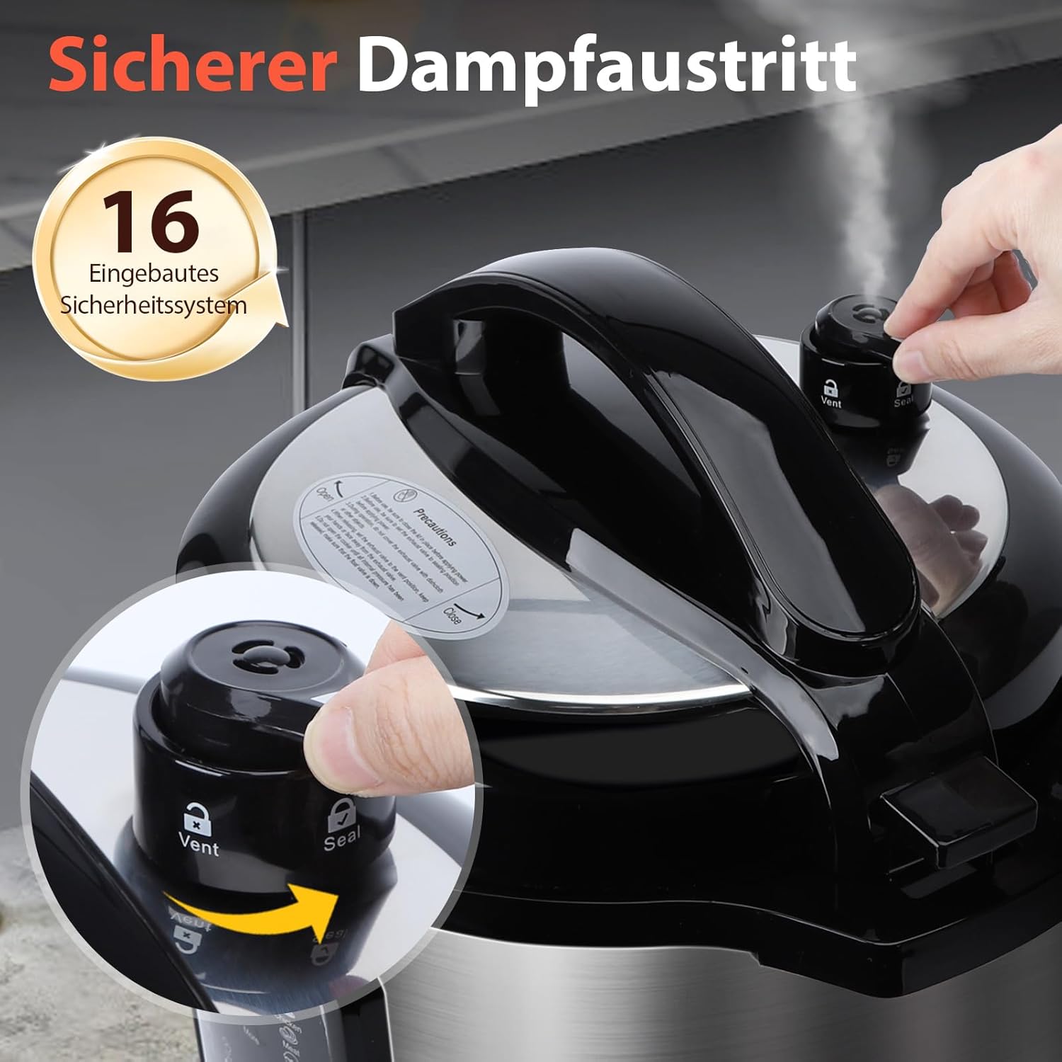 Aigostar Schnellkochtopf, 6 Liter, 18-in-1-Multikocher, antihaftbeschichtet, einfache Reinigung, 1000 W, Schnellkochtopf, Reiskocher, Schongarer, Dampfgarer, Joghurtbereiter, Speisenwärmer mit farbigem Rezeptbuch – Bild 8
