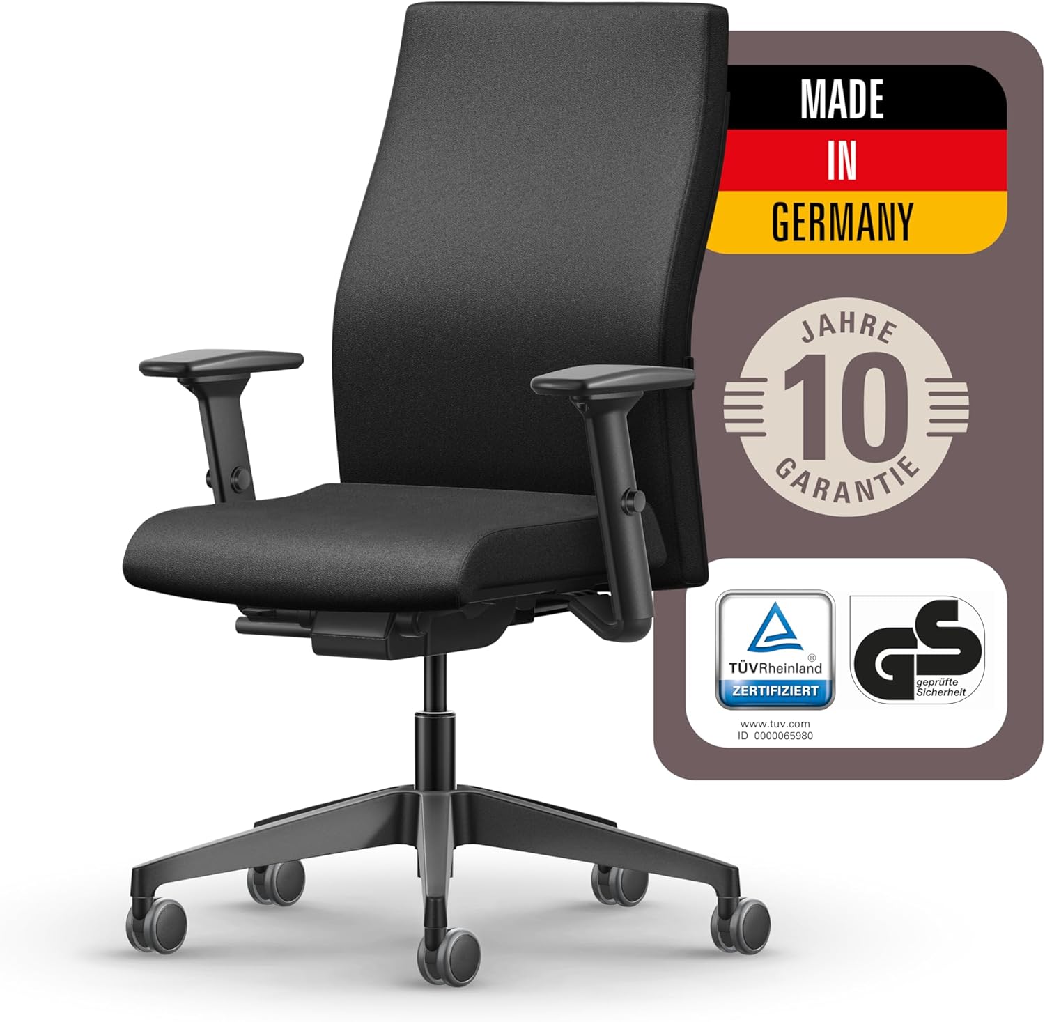 Interstuhl Edge Soft ergonomischer Bürostuhl, Schreibtischstuhl, hergestellt in Deutschland, Synchronmechanik & 4D-Armlehnen, Lordosenstütze, TÜV-geprüft, schwarz