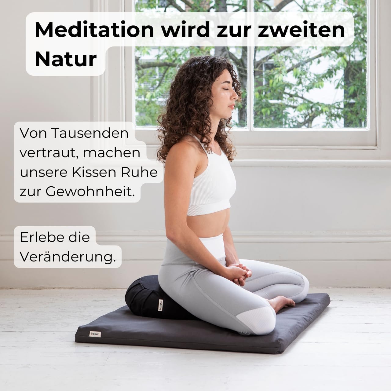 basaho Klassisches Zafu Meditations-Yogakissen | Bio-Baumwolle | Buchweizenschalen | Abnehmbarer und waschbarer Bezug – Bild 4
