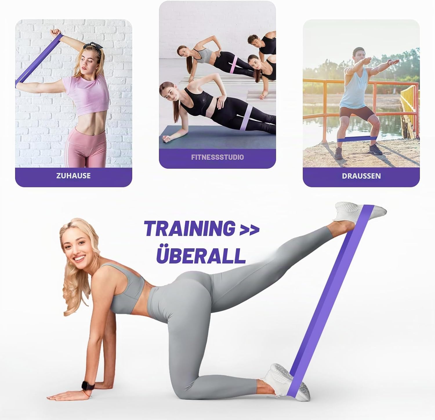 Fokky Fitnessbänder (5er Set), 100% Naturlatex Resistance Bands Widerstandsbänder mit Übungsanleitung auf Deutsch & Tragebeutel, Gymnastikband Fitnessband für Muskelaufbau Pilates Yoga – Bild 7