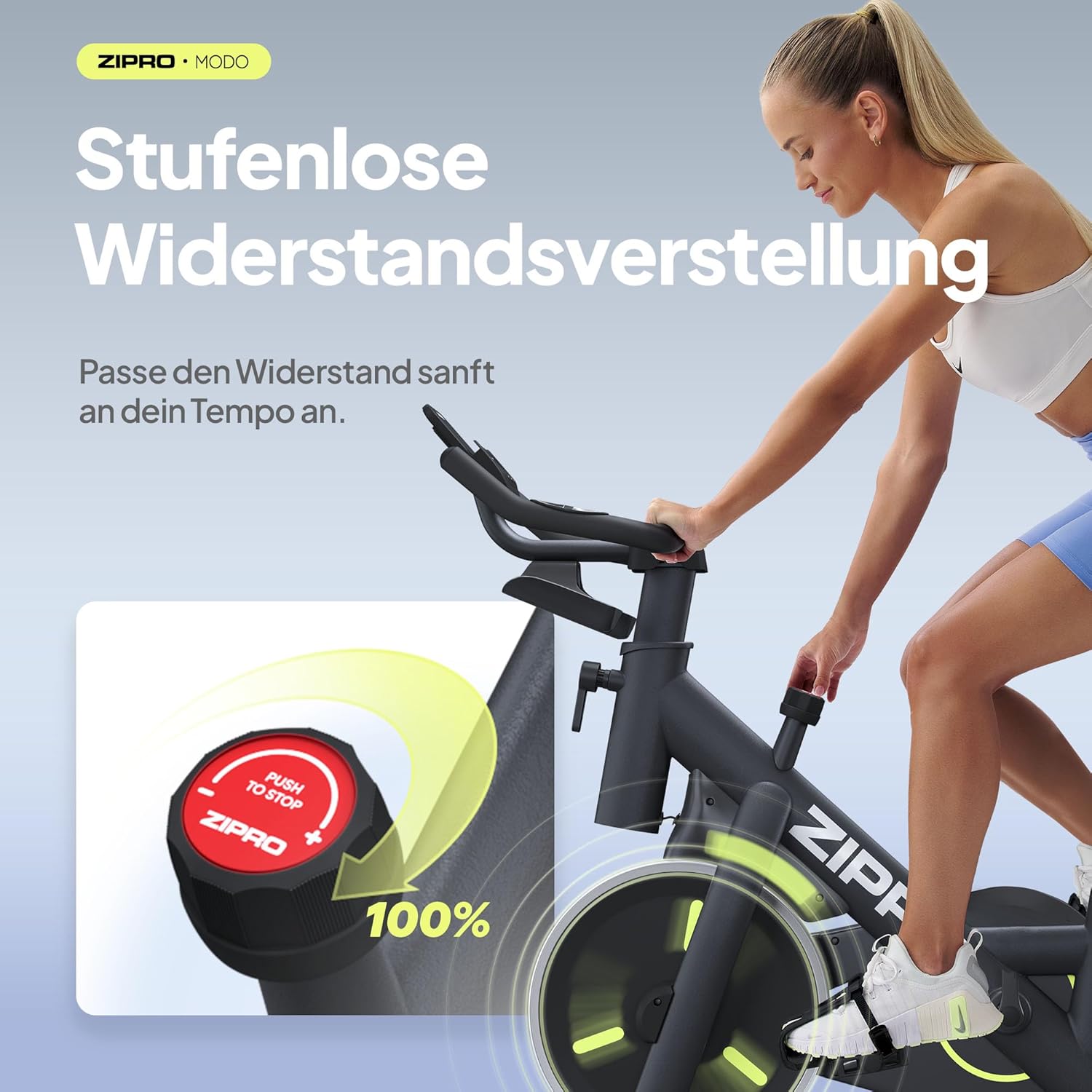 ZIPRO Modo Heimtrainer, Heimtrainer, Ergometer, Fahrrad, Indoor-Training für Zuhause, Cardio-Fitnessgerät, stationär, 120 kg Tragkraft, mit App-Raum, Fahrrad, Fahrradtrainer-Bildschirm – Bild 8