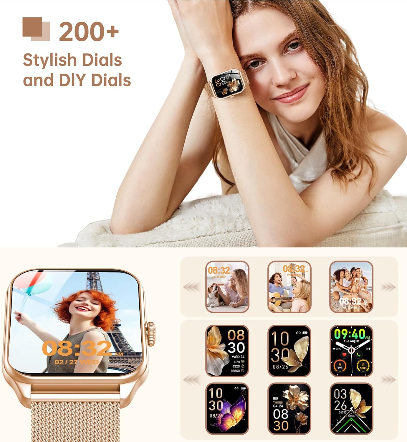 Damen Smartwatch mit Telefonfunktion, 1,83 Zoll Touchscreen Fitness Tracker, 120+ Sportmodi, IP68 wasserdichte Smartwatch mit Herzfrequenz, Schlafmonitor, Schrittzähler für iOS Android (Roségold) – Bild 7