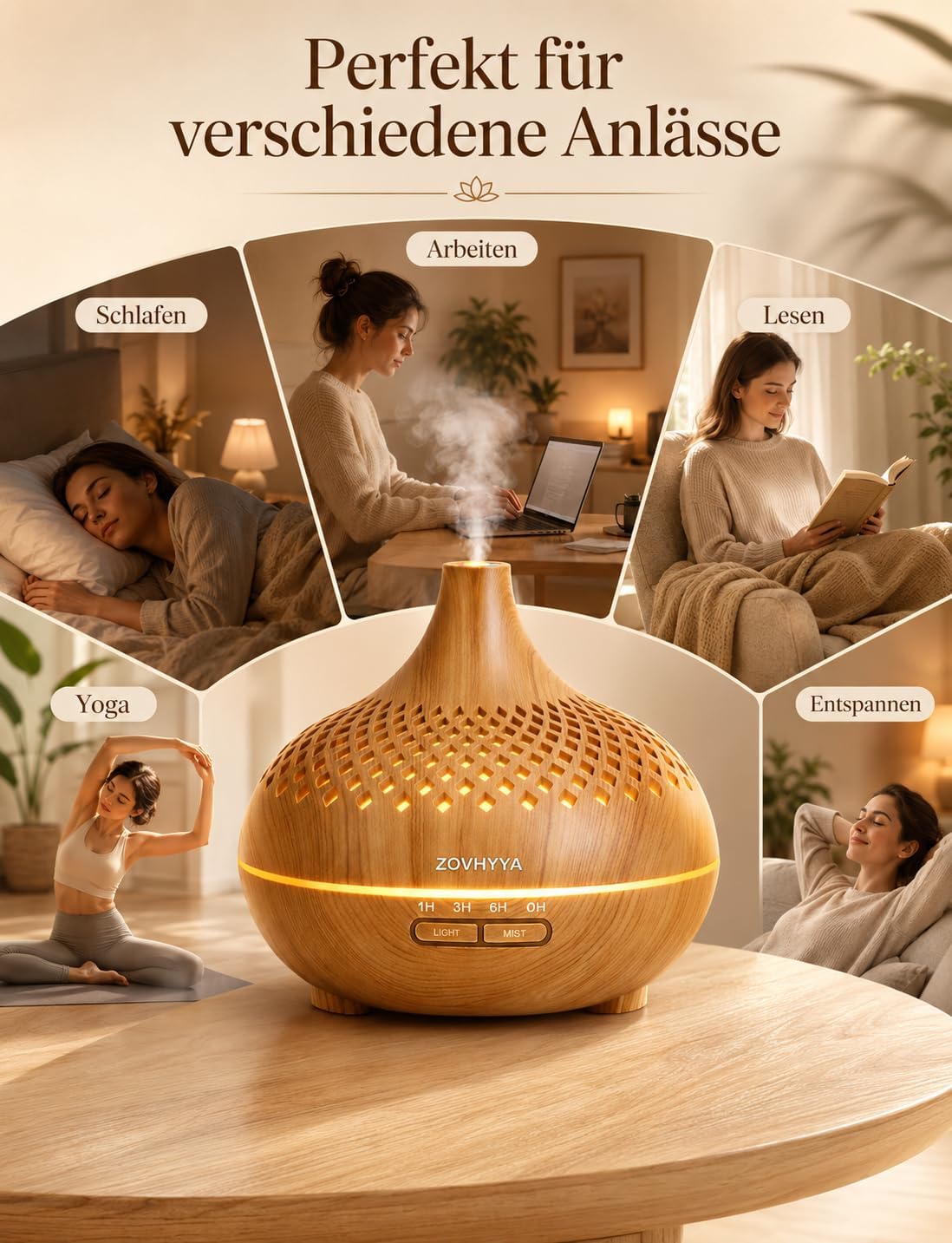 500 ml Aromadiffusor für ätherische Öle, Aromatherapie-Diffusor mit 8 Ölen, Fernbedienung, 4 Timer, 14 Farben und 2 Sprühmodi (Goldgelb) – Bild 9