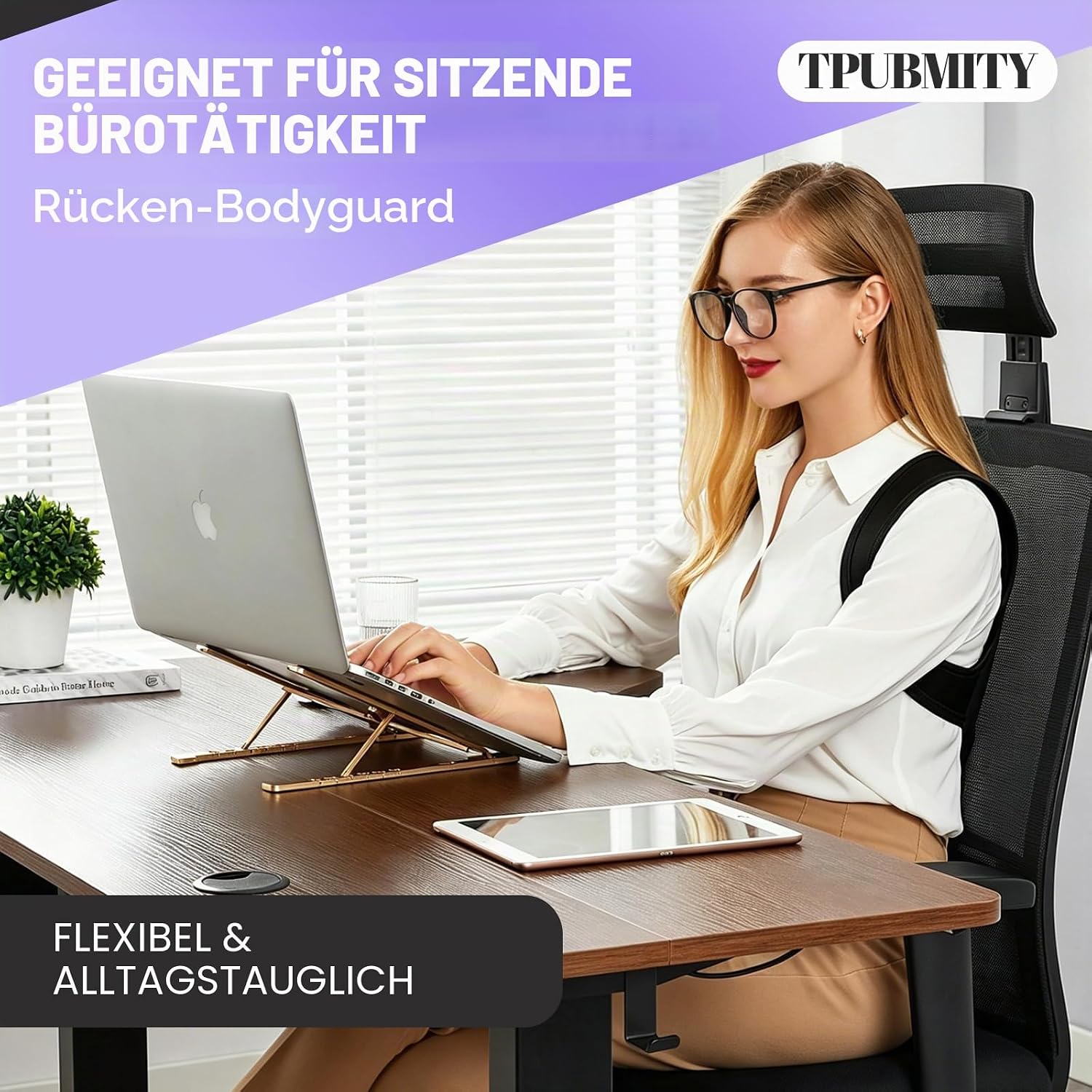 Rückenstützgürtel zur Haltungskorrektur mit Fitnessbändern, verstellbarer Rückenglätter und Schultergurt, Rückenstütz-Haltungstrainer für Damen und Herren, für Büro, Sport und Alltag | Verstellbarer Rücken Geradehalter und Schultergurt, Rückenstütze Haltungstrainer für Damen und Herren, für Büro, Sport und Allt – Bild 4