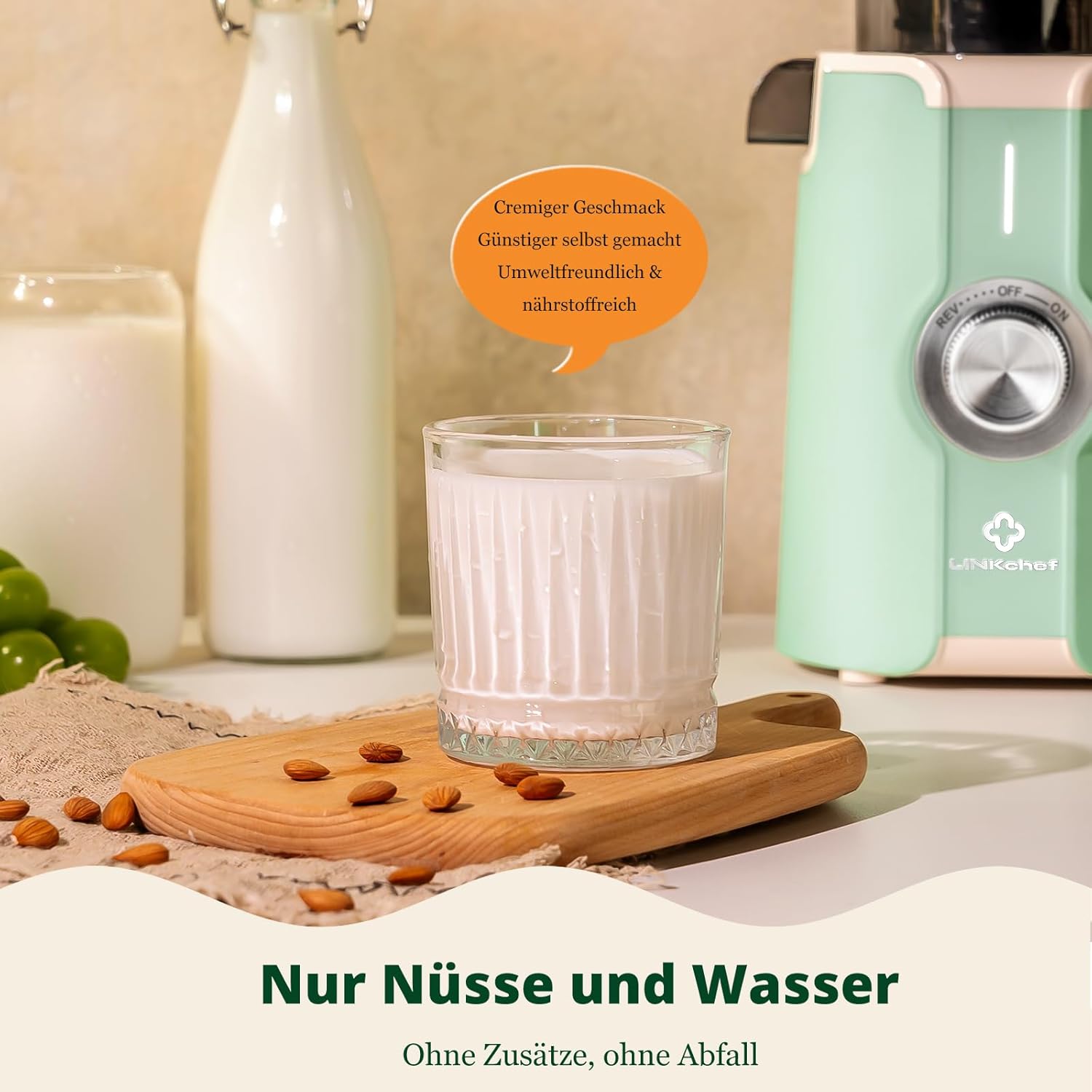 LINKChef Slow Juicer, 115 mm große Einfüllöffnung für Entsafter, Gemüse und Obst, Testsieger, Kaltentsafter 200 W, BPA-frei, leicht zu reinigen und zu montieren, hellgrün – Bild 6