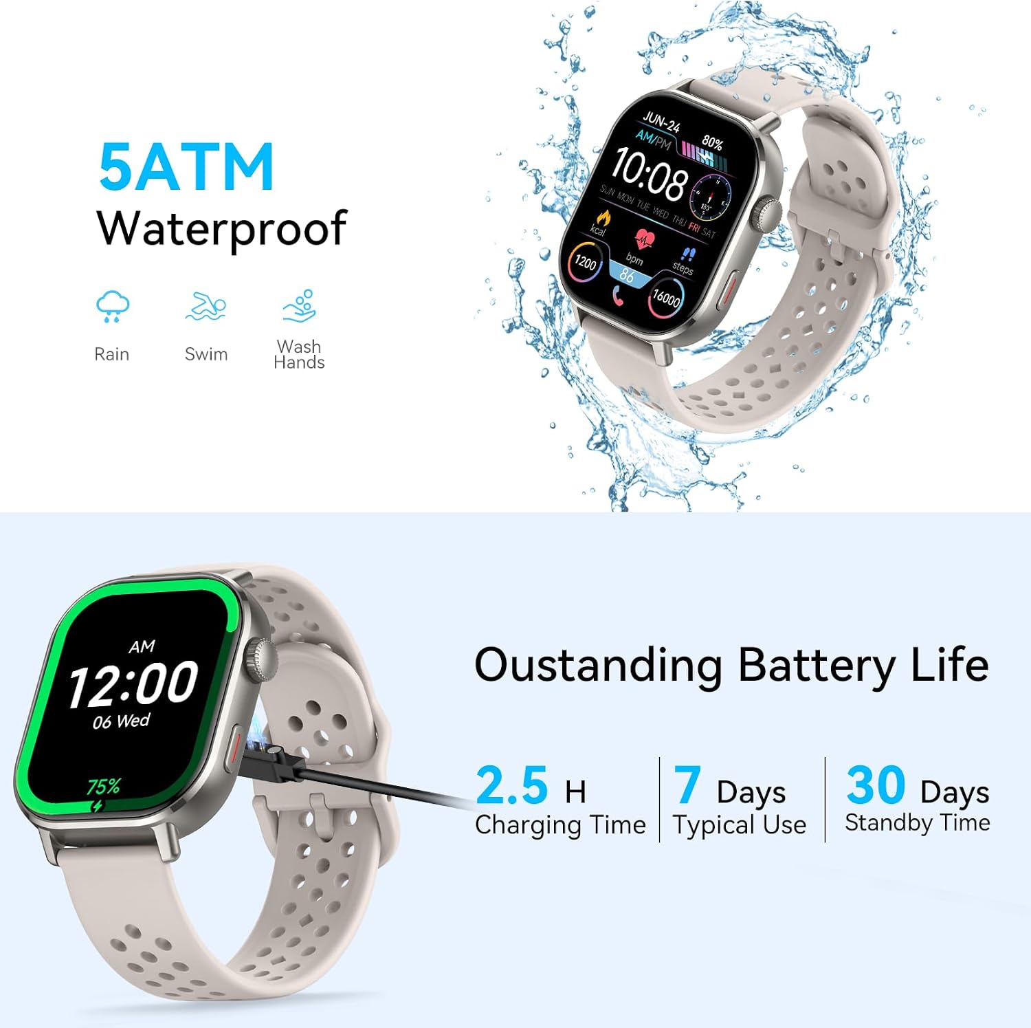 Smartwatch Damen Herren, 2.06''AMOLED-Display Fitnessuhr mit Telefonfunktion, 178+ Sportmodi Schrittzähler Uhr Kompass SOS Herzfrequenz Schlafmonitor 5ATM Wasserdicht, Fitness Tracker für iOS Android – Bild 7