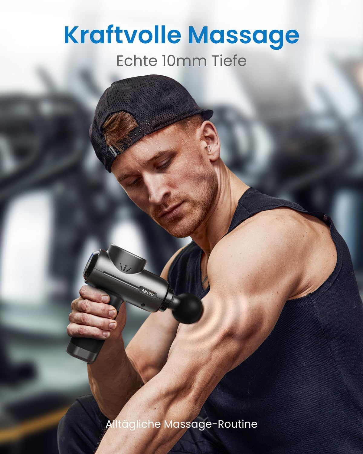 Massagepistole, RENPHO Massagepistole bis 3200 U/min Massagegerät mit 2500 mAh Akku und USB C Ladeanschluss für Muskelmassage Entspannend, Schwarz – Bild 3