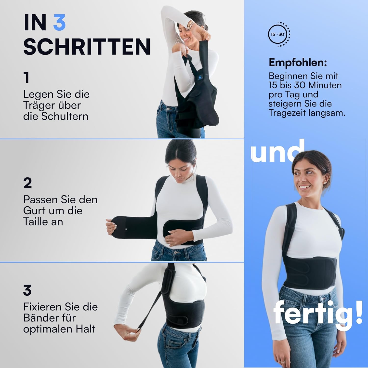 Haltungskorrektur-Rücken für Männer und Frauen – Rückenglätter & Rückenstützgürtel, verstellbarer Rückengurt für gerade Haltung, inklusive 2 Schulterpolster – Bild 7