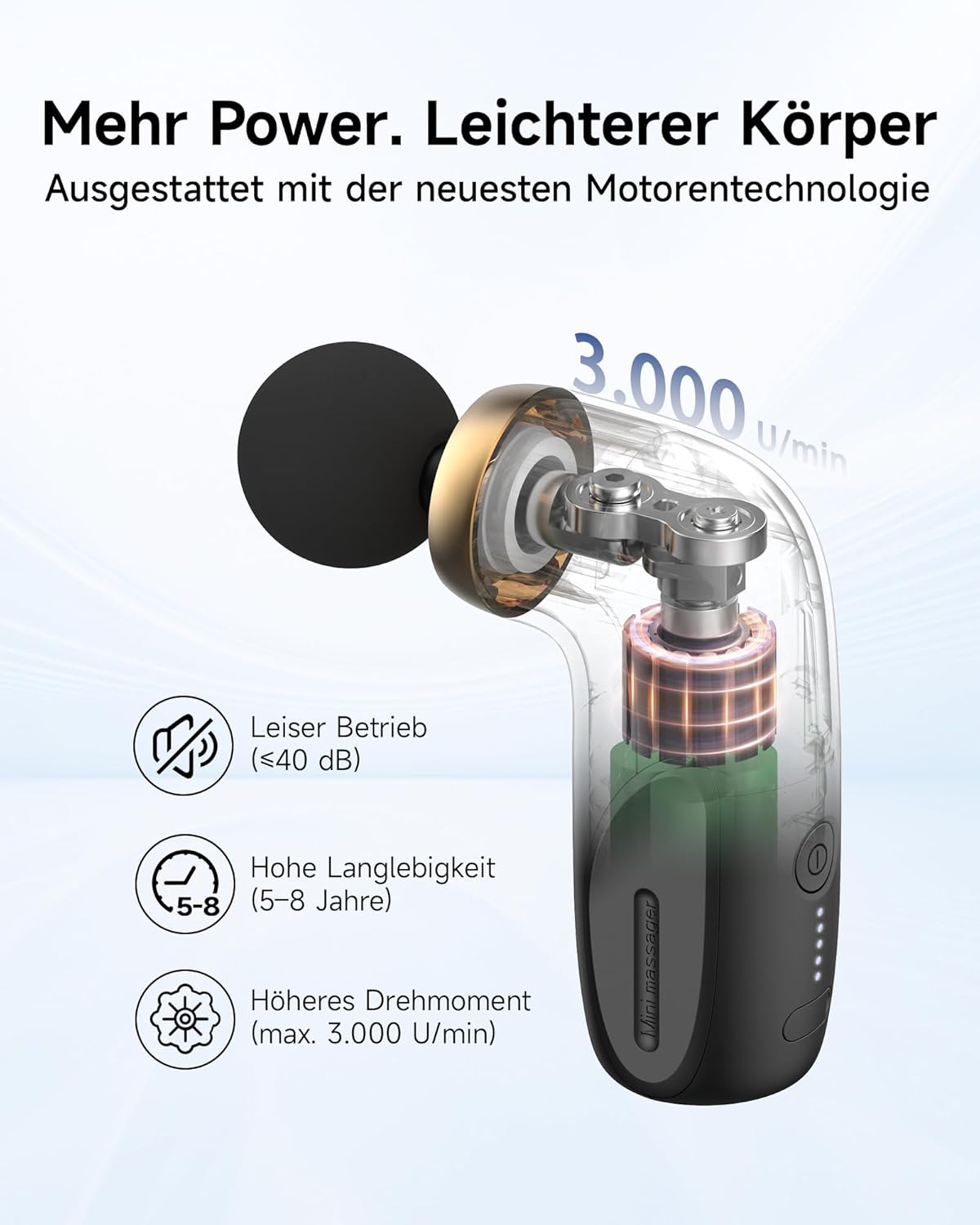 HEYCHY A1 Super Mini Massagepistole, kompakte Tiefengewebe-Massagepistole mit 4 Silikonaufsätzen, USB-C-Ladeanschluss und Akku, tragbares Muskelmassagegerät für Sport, Reisen, Büro, Damen und Herren – Bild 4
