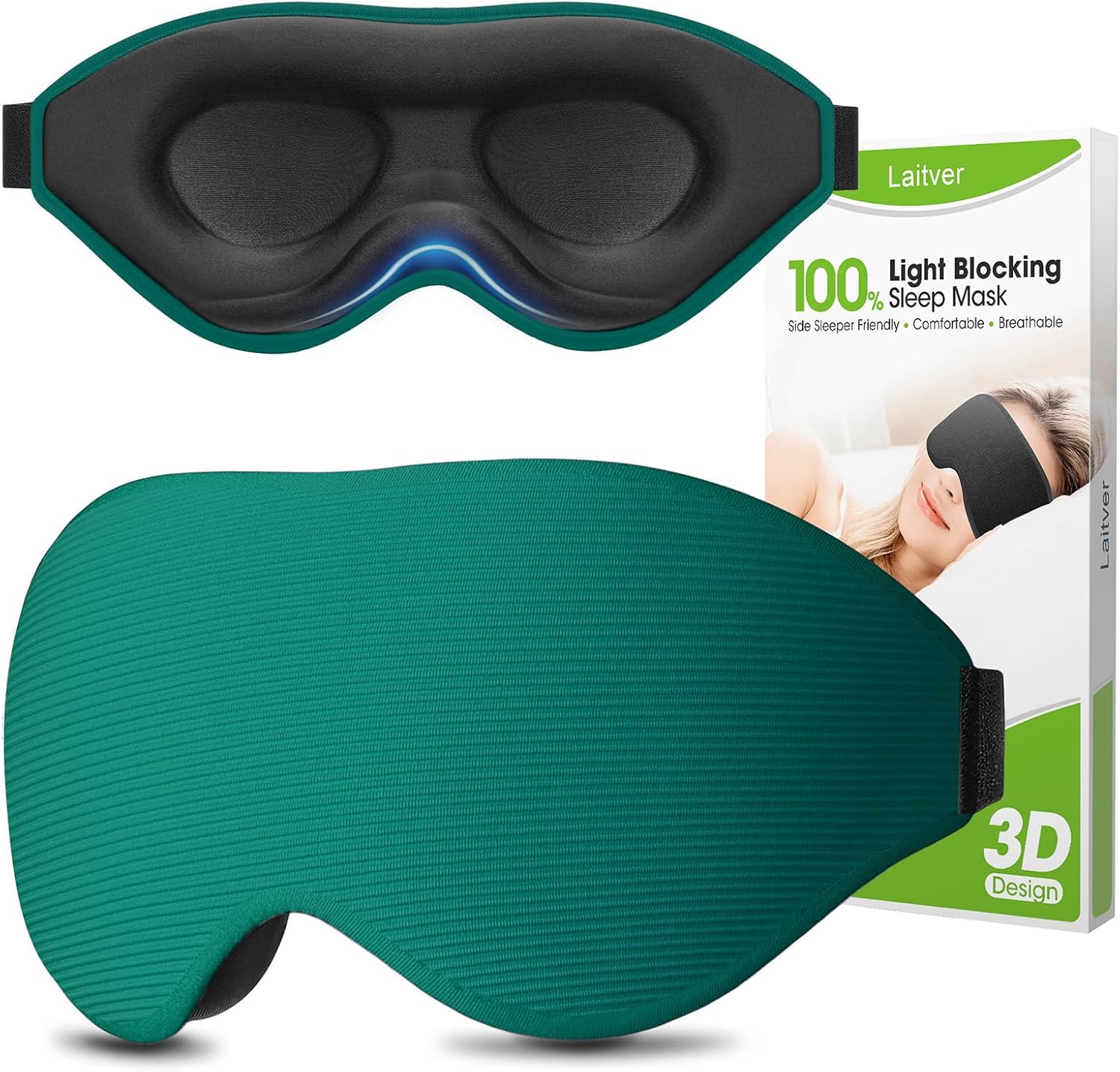 Schlafmaske für Seitenschläfer, Laitver 2025, aktualisiertes Design, 3D-Lichtblockierende Augenmaske für Damen und Herren, bequeme und atmungsaktive, druckfreie Schlafmaske mit verstellbarem Gummiband, Marineblau