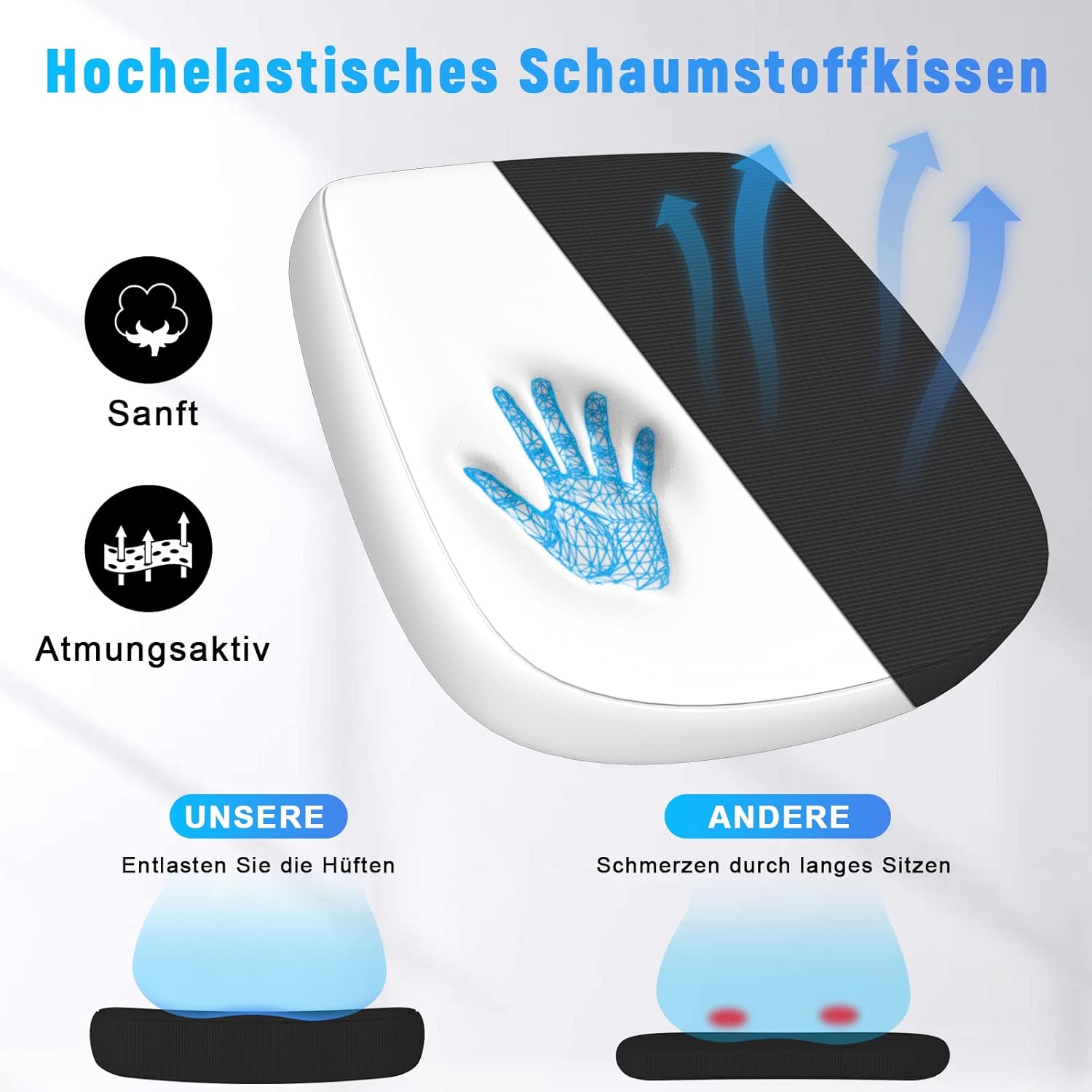 naspaluro Bürostuhl mit verstellbaren Armlehnen, ergonomischer Schreibtischstuhl mit Netzbezug, Lordosenstütze, höhenverstellbar, gepolstertes Sitzkissen, 360°-Drehstuhl, schwarz – Bild 5
