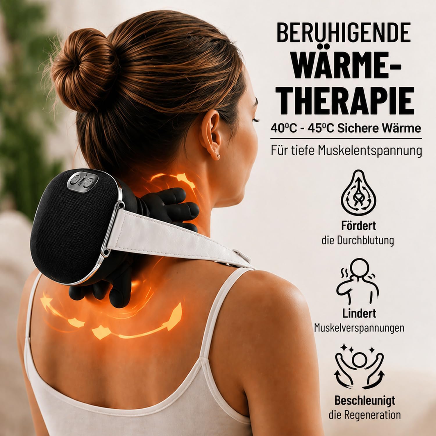 BeFit24 Nackenmassagegerät 4D mit Wärme, kabellos, Tiefengewebsmassagegerät für Nacken, Schulter, Rücken, wirksam gegen Schmerzen & Verspannungen, ideal für Büro, Zuhause & Geschenk – Bild 4