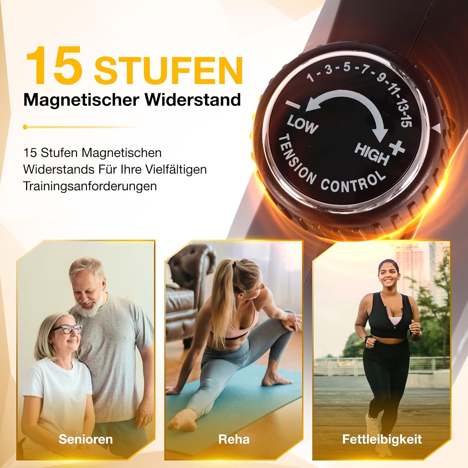 Ergometer-Liege-Heimtrainer mit Magnetbremse, Pulssensoren und LCD-Display, 15 Widerstandsstufen, Sitz-Ergometer mit Rückenlehne für Senioren, robuste Bauweise mit mehreren Einstellungen – Bild 2