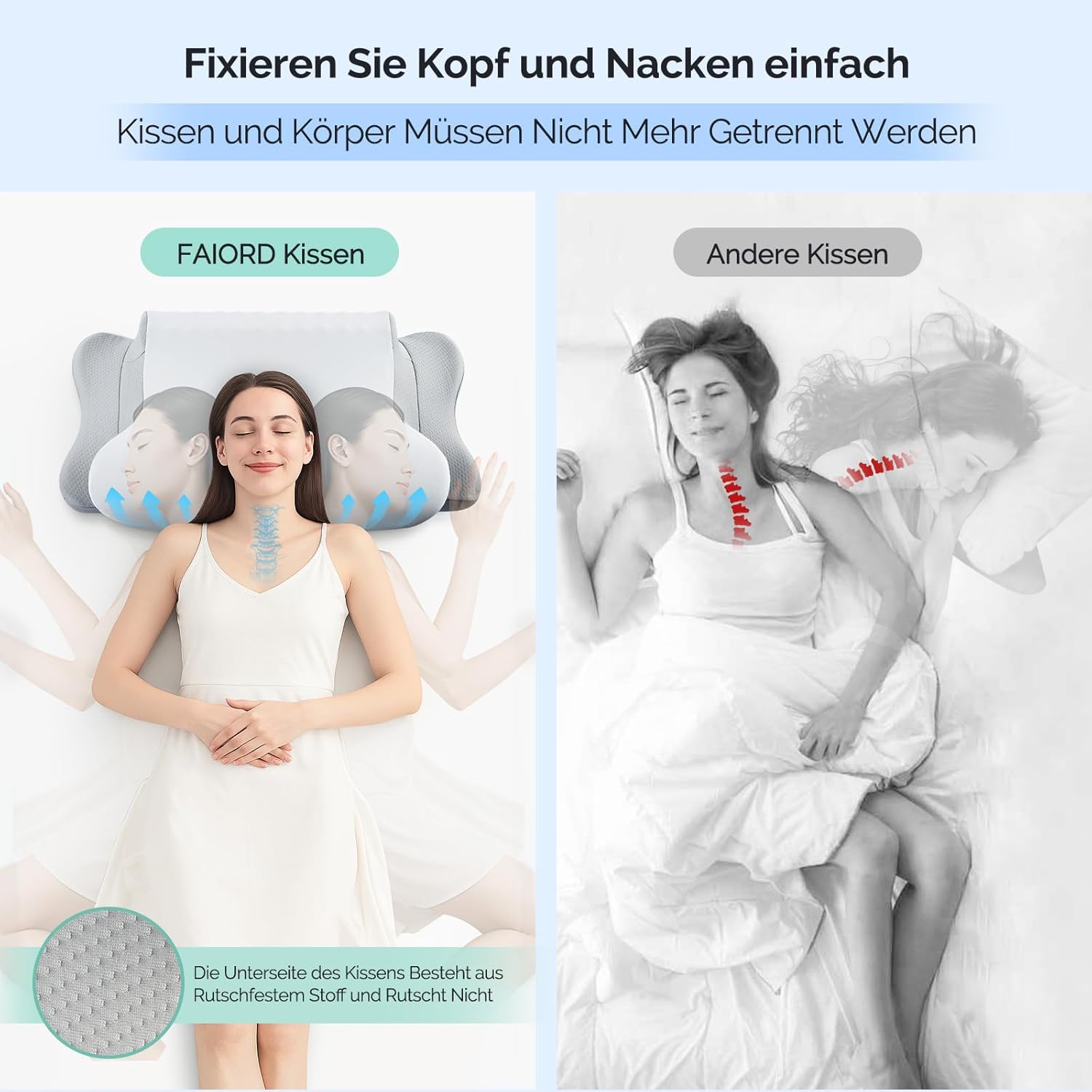 Nackenkissen, Memory-Schaum-Kissen, ergonomisches Kissen, Nackenstützkissen für Seitenschläfer, Rücken- und Bauchschläfer – Bild 6