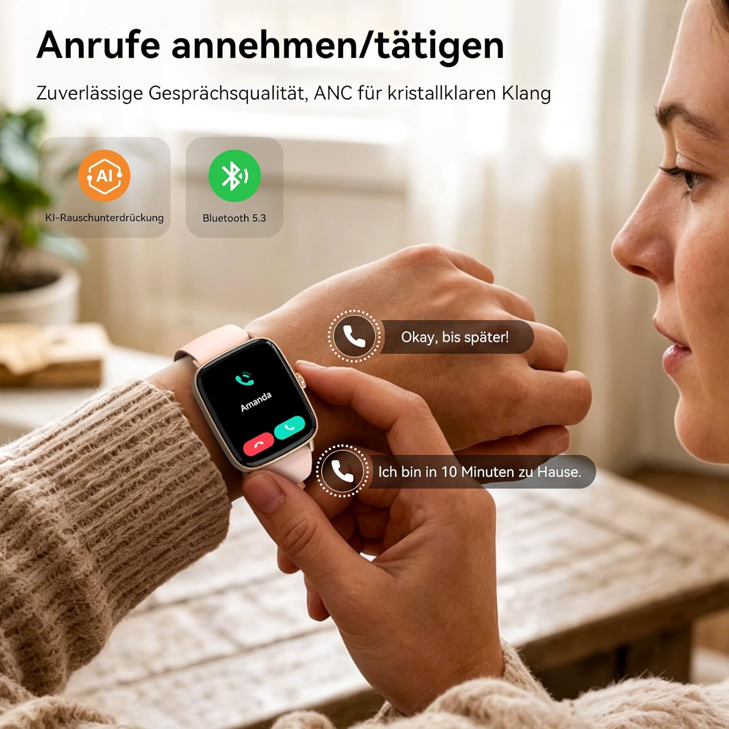 Damen Smartwatch, 1,85 Zoll Smartwatch mit Telefonfunktion, Fitnessuhr mit Herzfrequenzmesser, Schlafmonitor, SpO2, 110 Sportmodi, Fitness-Tracker, IP68 wasserdichter Schrittzähler, Sportuhr für Samsung/iOS/Android – Bild 3