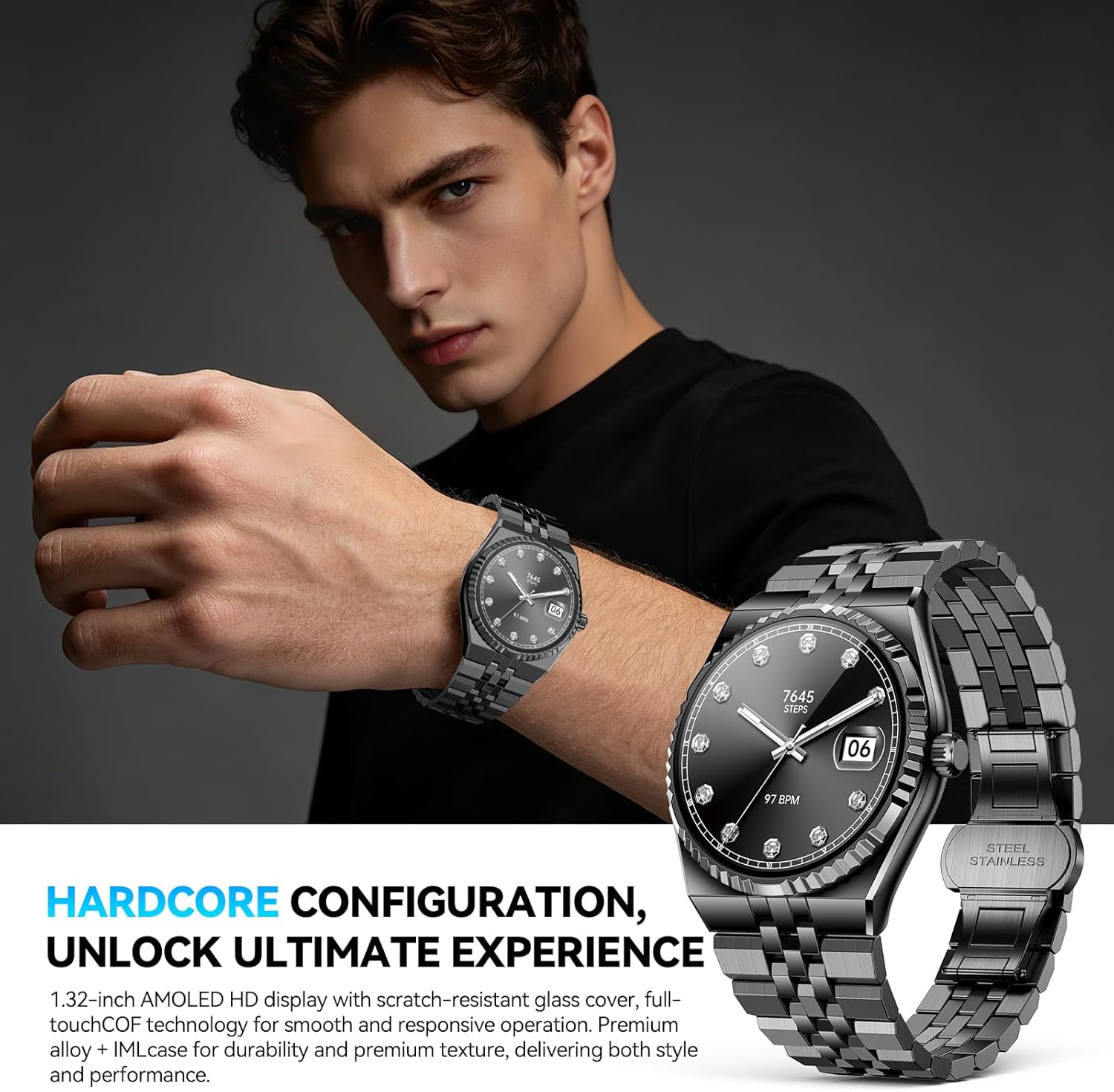 2026 Runde Smartwatch für Herren, 1,32 Zoll AMOLED-Display, 160+ Sportmodi, Fitnessuhr mit Herzfrequenz-/Blutsauerstoff-/Blutdruck-/Schlafmonitor, IP68 wasserdicht, kompatibel – für Männer und Frauen – Bild 2