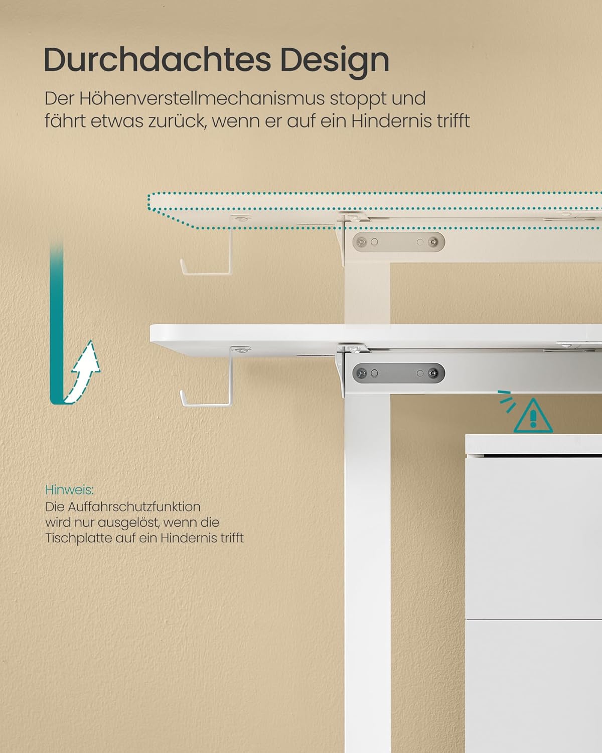 SONGMICS LSD136W01 Höhenverstellbarer elektrischer Schreibtisch, 70 x 160 x 72–120 cm, Memory-Funktion mit 4 Höhen, für Home Office, Arbeitszimmer, Wolkenweiß – Bild 6