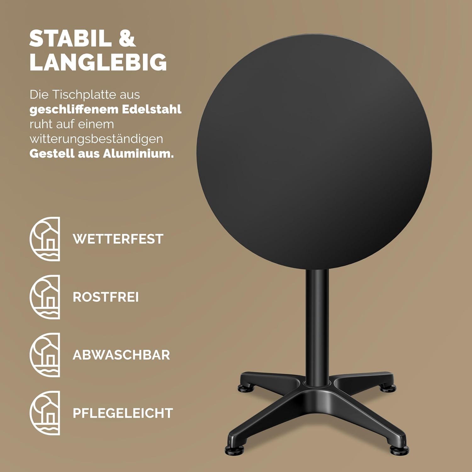 Casaria 2-in-1-Bartisch, höhenverstellbar, klappbar, 70 cm / 115 cm, Aluminium, wetterfest, Durchmesser 60 cm, rund, Outdoor, Indoor-Beistelltisch, Bistrotisch, schwarz – Bild 6