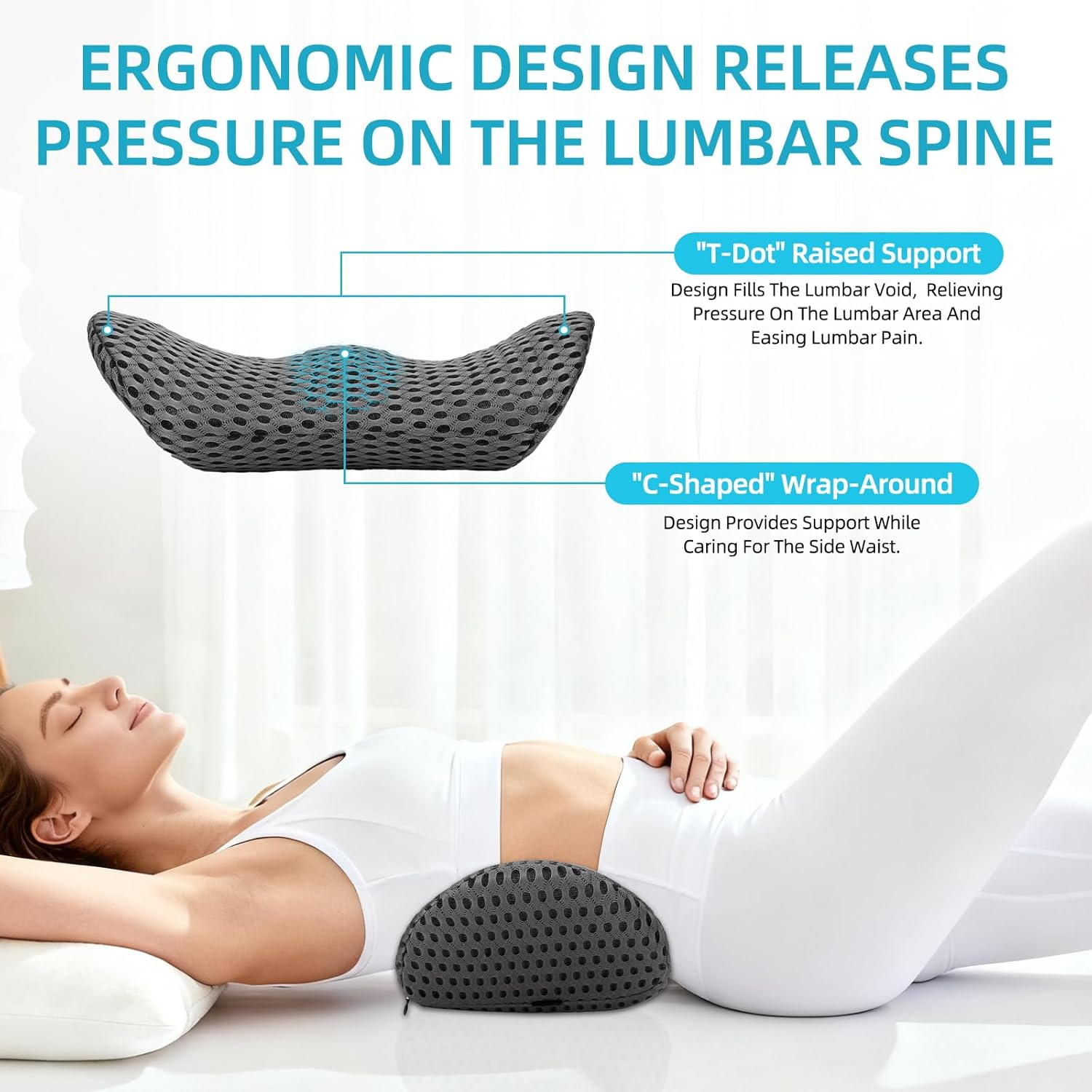 Lendenkissen aus Memory-Schaum, ergonomisches Rückenkissen, Lendenkissen mit atmungsaktivem Bezug und verstellbarem Gurt, Rückenstützkissen, Rückenkissen für Auto, Bürostuhl, Bett, Sofa (grau) – Bild 4