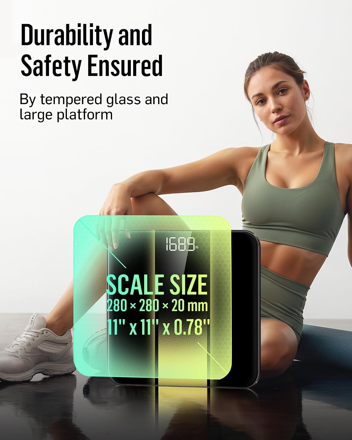 RunStar Digitale Personenwaage mit hoher Präzision mit gut ablesbarem LED-Display, Körperwaage mit 6 mm gehärtetem Glas – Bild 2