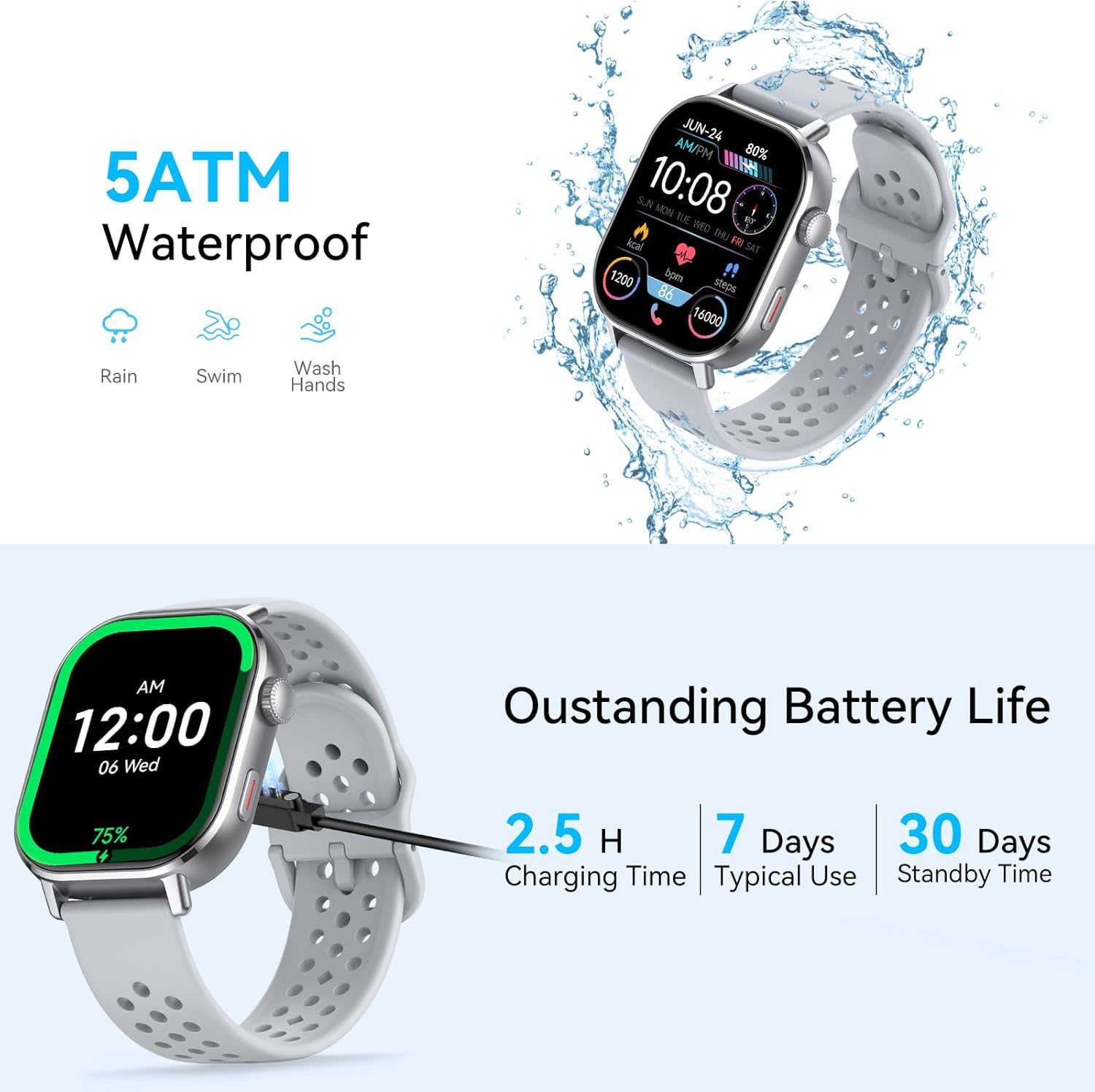 Smartwatch Herren Built-in GPS, Smart Watch Herzfrequenz/Schlafmonitor /Schrittzähler/Kompass/SOS, 2.06"AMOLED Uhren Herren Bluetooth Anruf, 178+Sportmodi Fitnessuhr 5ATM Wasserdicht für iOS Android – Bild 8