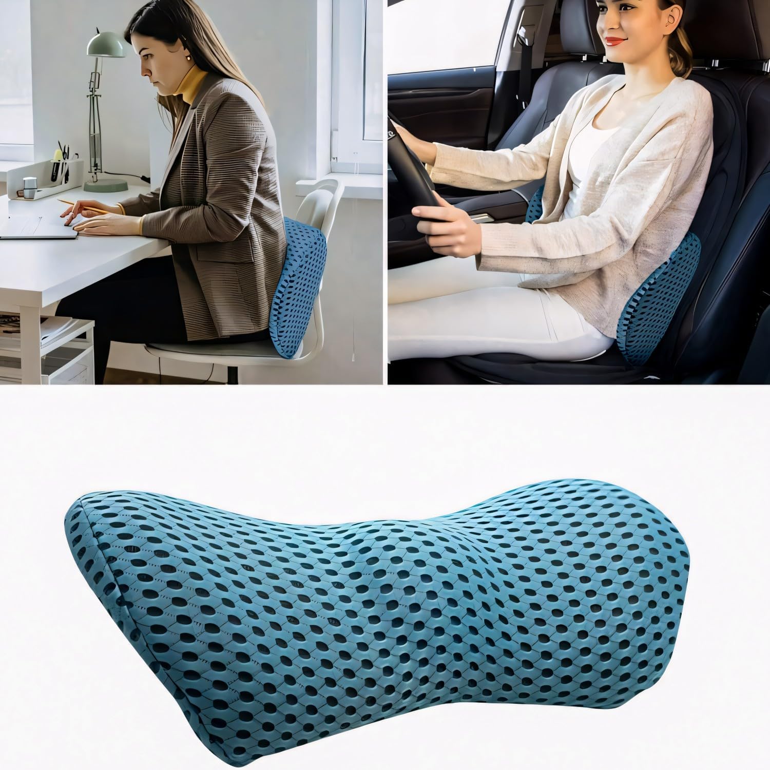 Retoo Lendenkissen orthopädisch 23 x 13 x 46 cm, Memory-Schaum-Lendenkissen, Rückenstützkissen mit atmungsaktivem Material, universell für Bett, Stuhl, Auto, Schmerzlinderung im unteren Rückenbereich – Bild 5