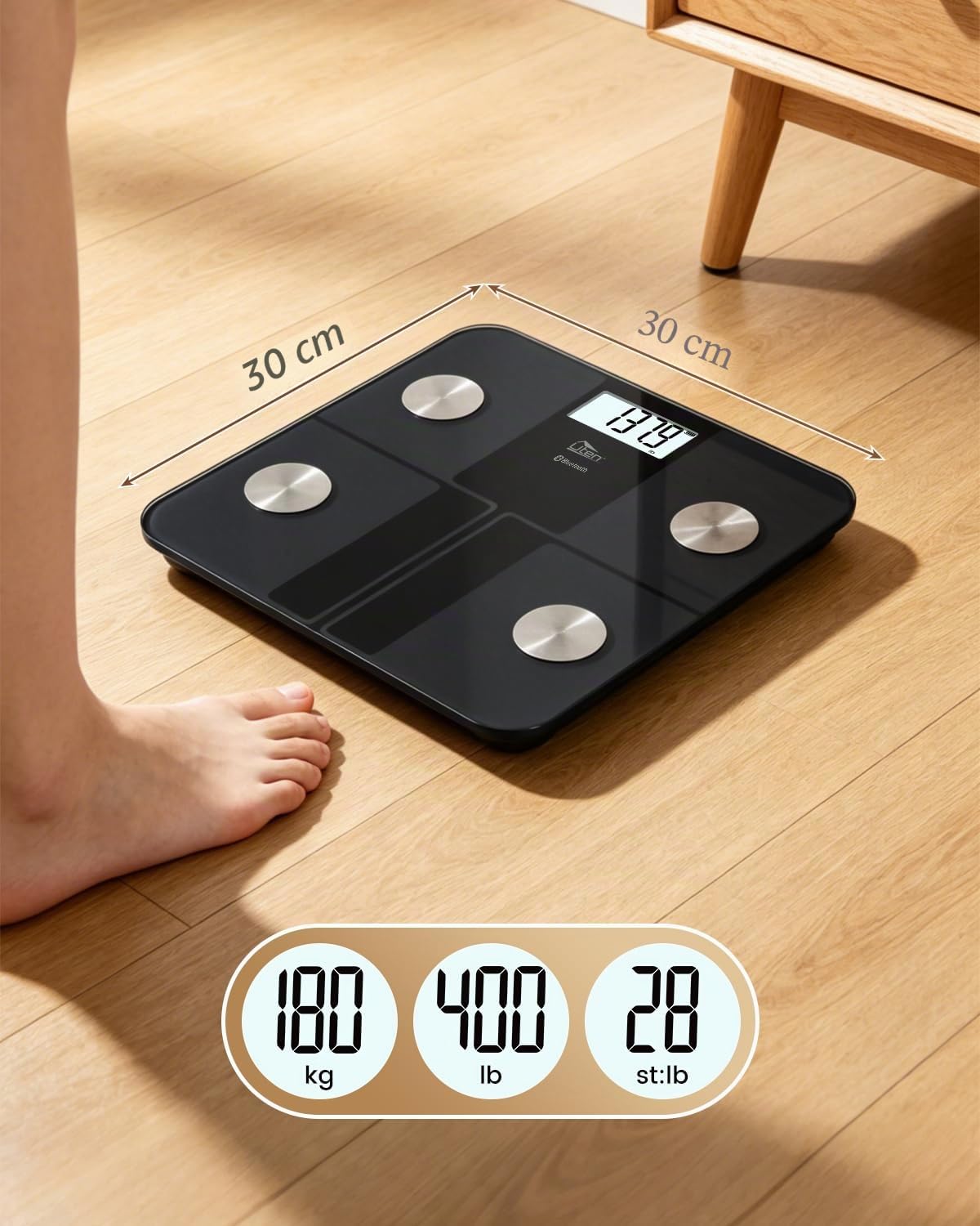Digitale Personenwaage Körperfettwaage Uten Bluetooth Körperwaage Digitale Körperanalysewaage mit App Körperanalysegerät Gewichtswaage 180 kg 400 lb – Bild 2