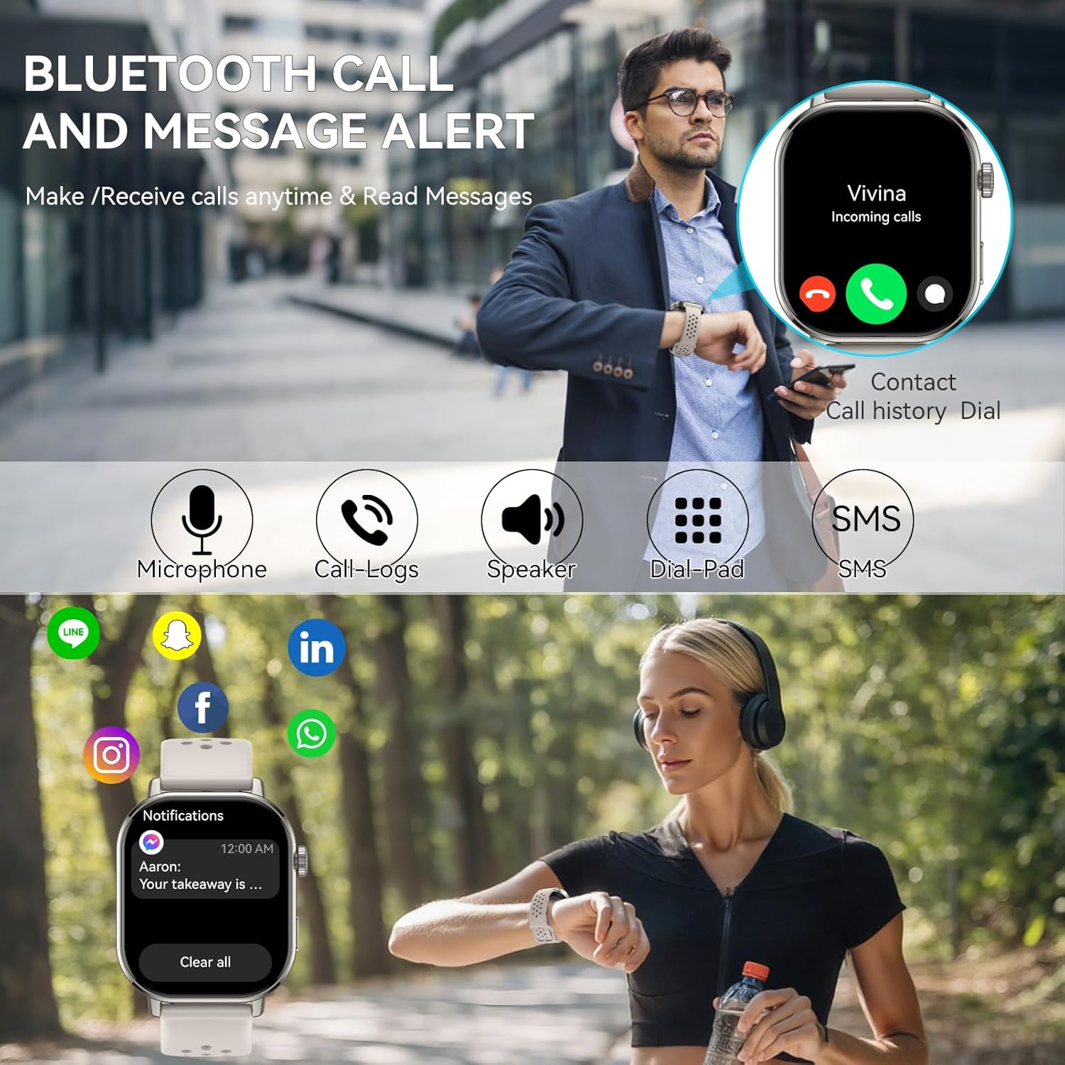 Smartwatch Damen Herren, 2.06''AMOLED-Display Fitnessuhr mit Telefonfunktion, 178+ Sportmodi Schrittzähler Uhr Kompass SOS Herzfrequenz Schlafmonitor 5ATM Wasserdicht, Fitness Tracker für iOS Android – Bild 4